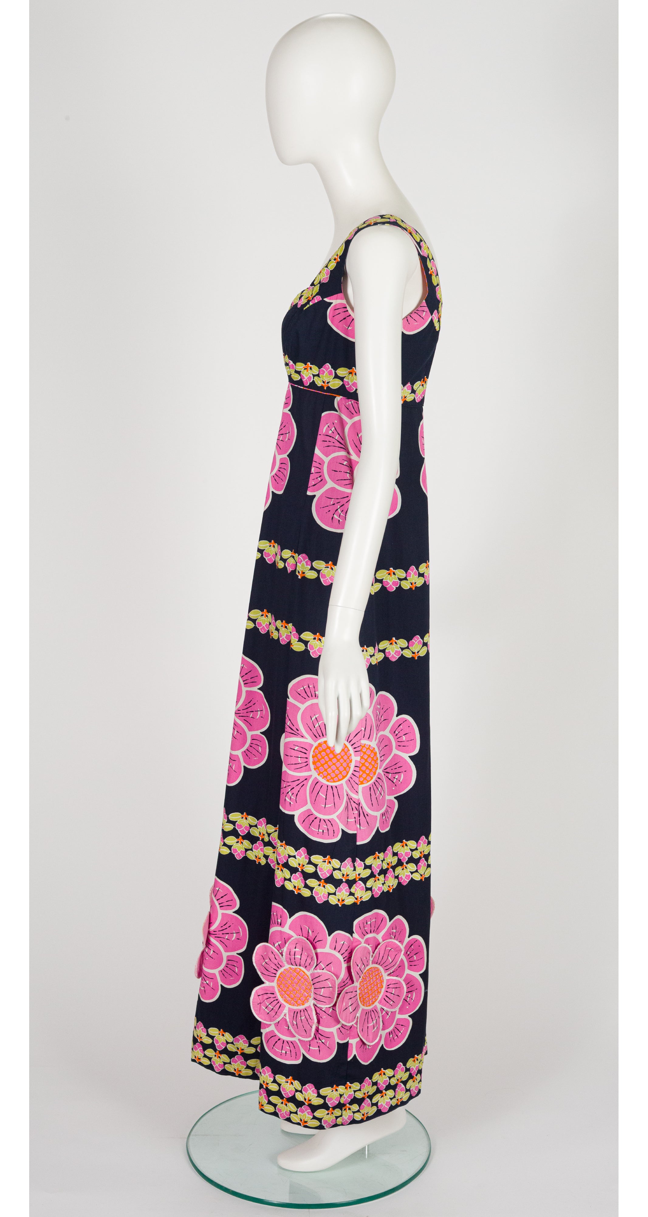 1970s Pink 3D Flower Cotton Maxi Dress & Shawl Set