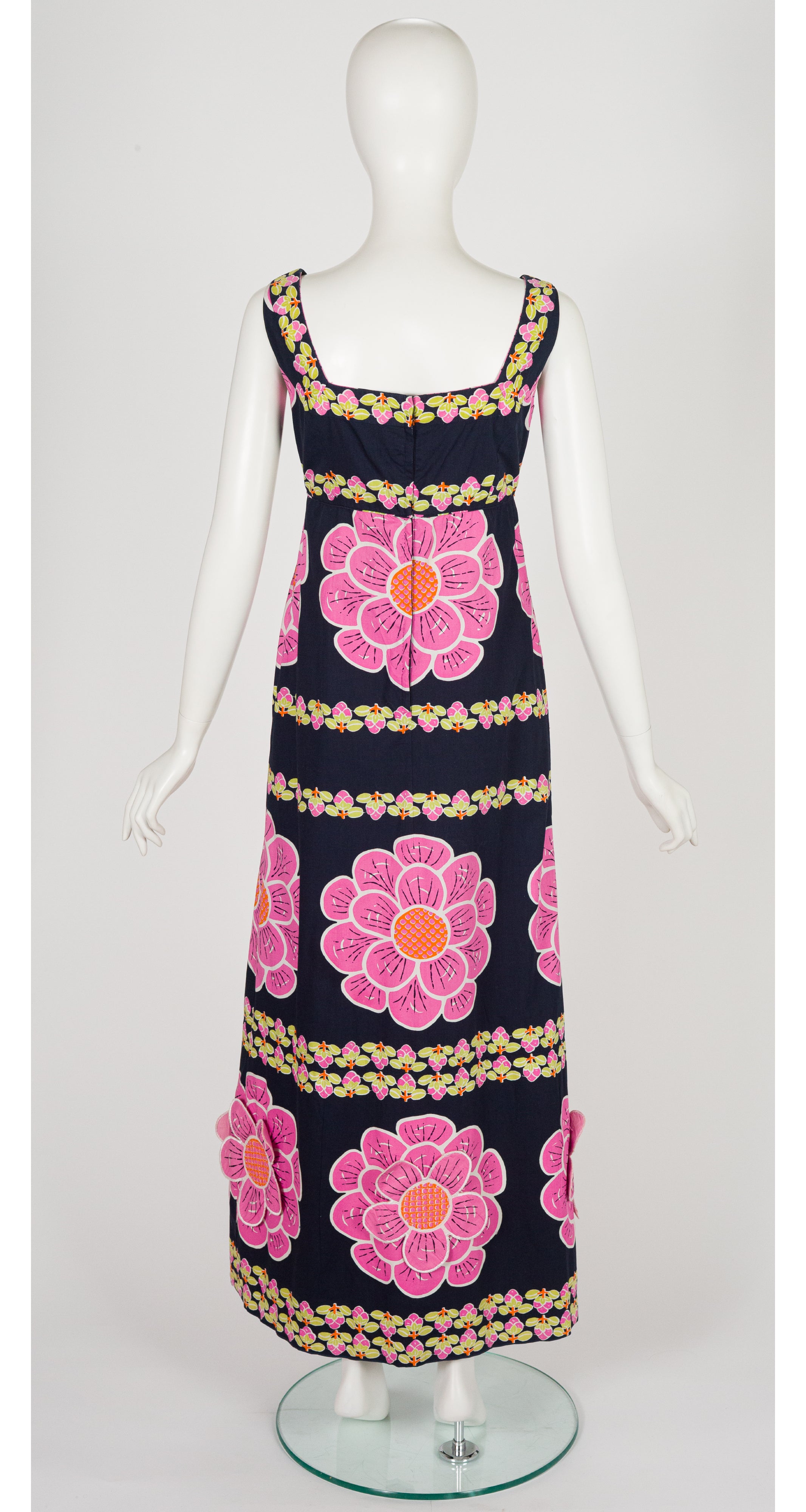 1970s Pink 3D Flower Cotton Maxi Dress & Shawl Set