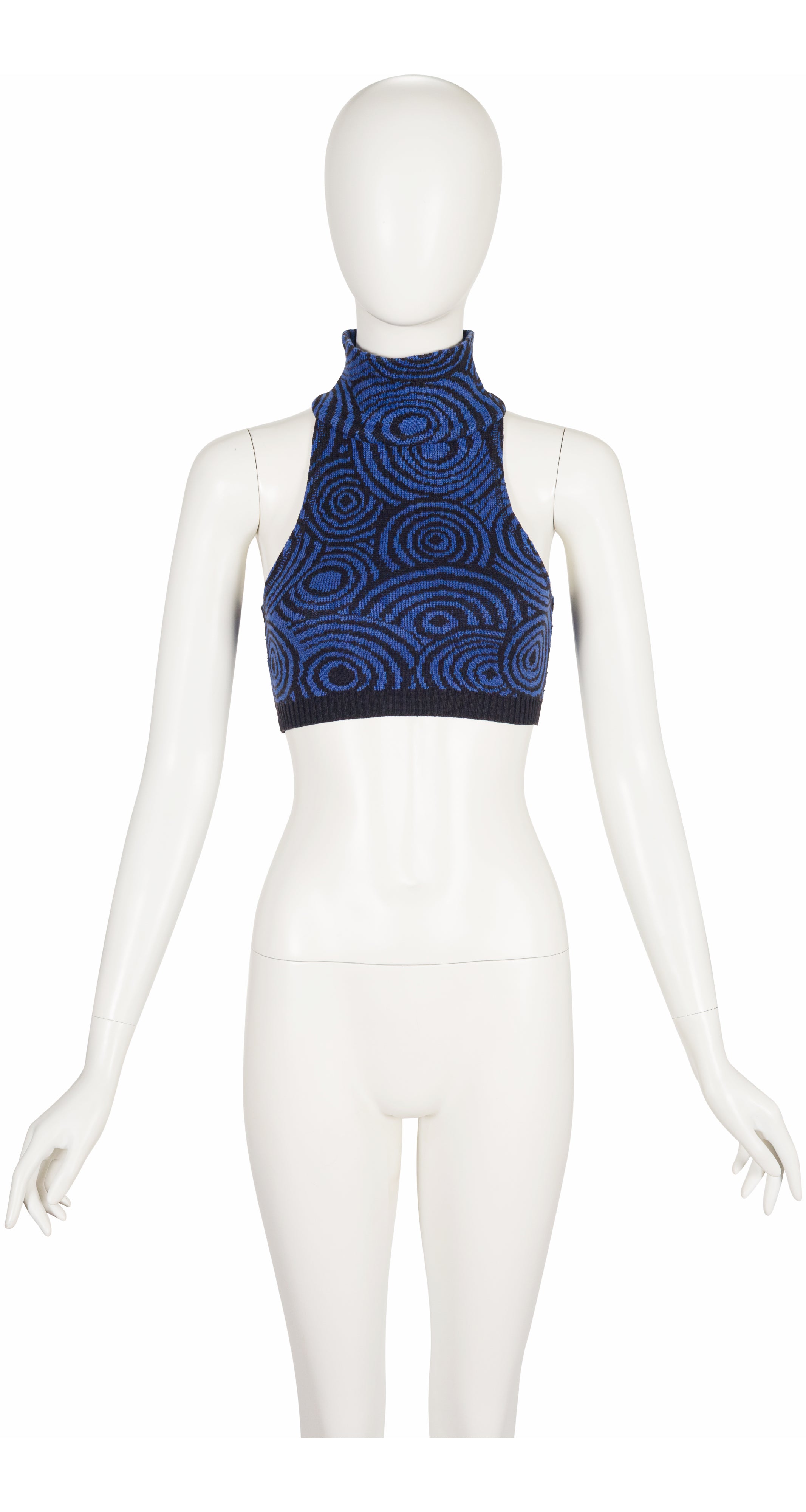 1986 S/S Op Art Cotton Knit High Neck Crop Top