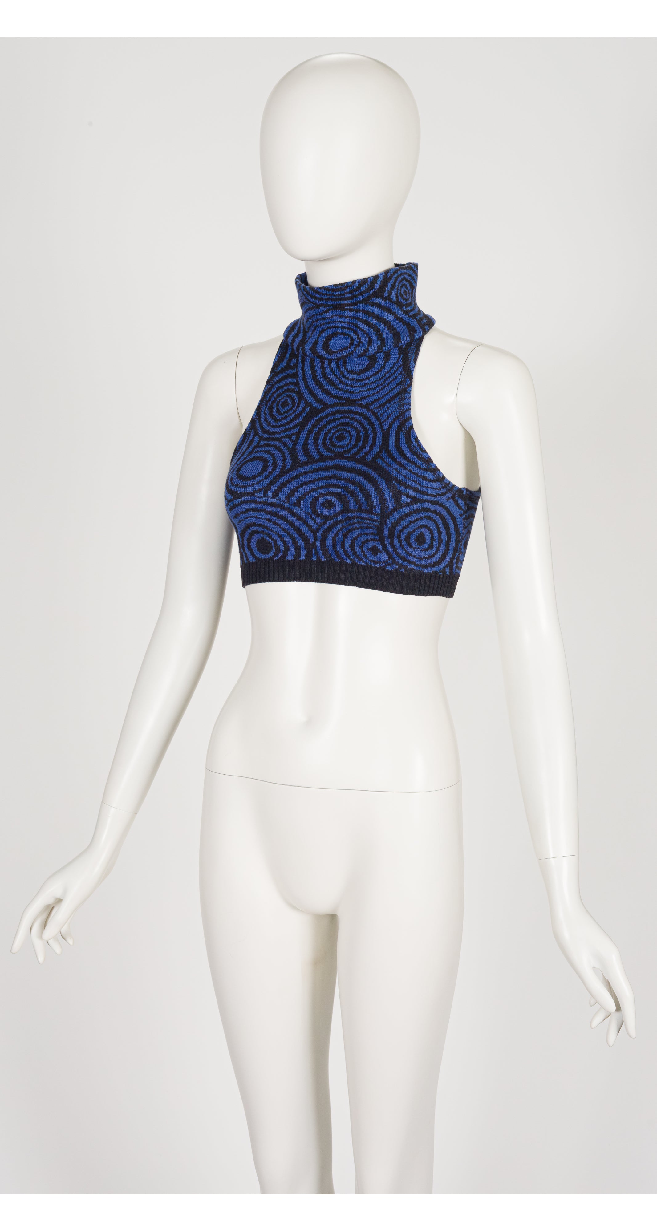 1986 S/S Op Art Cotton Knit High Neck Crop Top