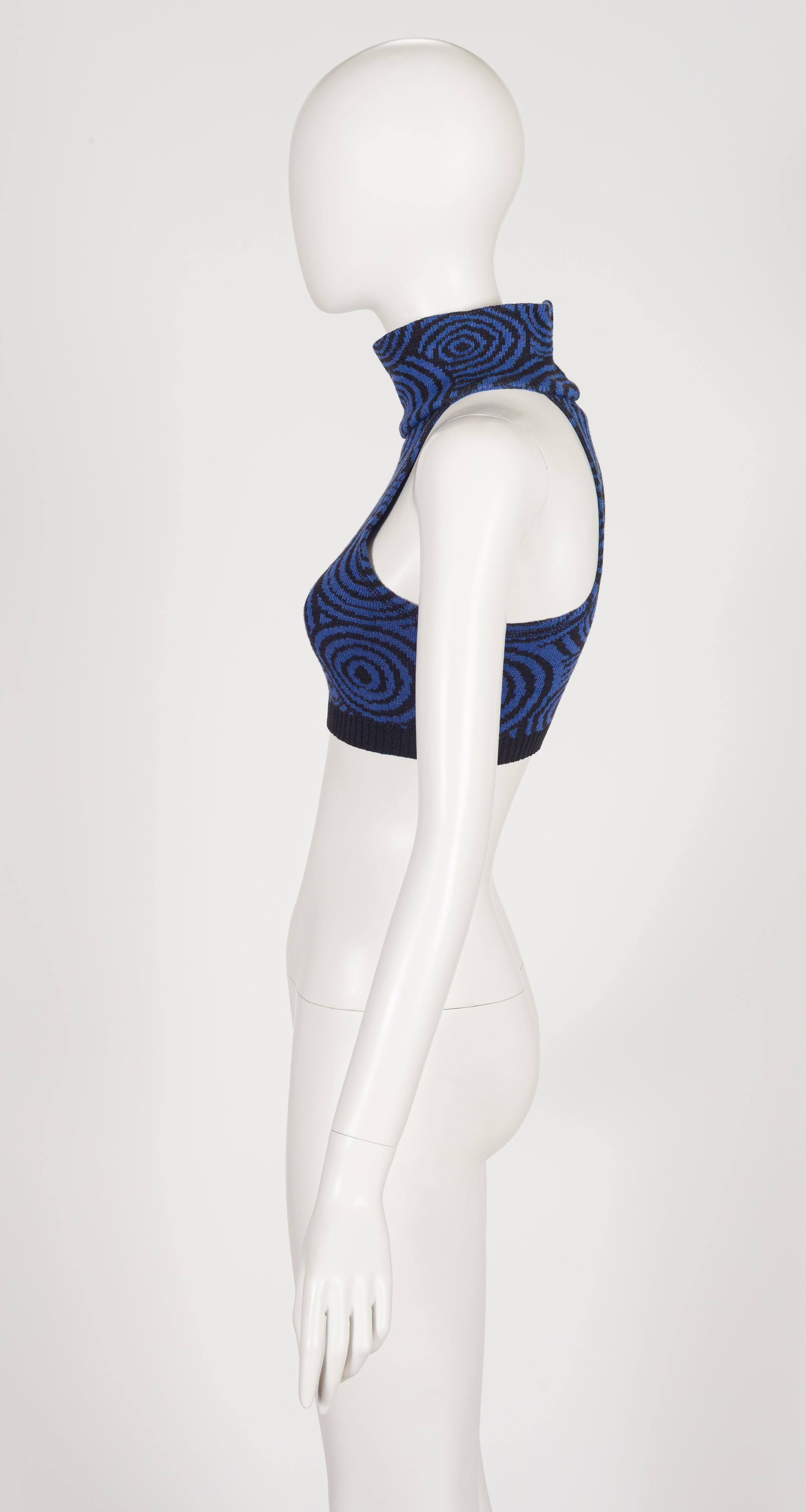 1986 S/S Op Art Cotton Knit High Neck Crop Top