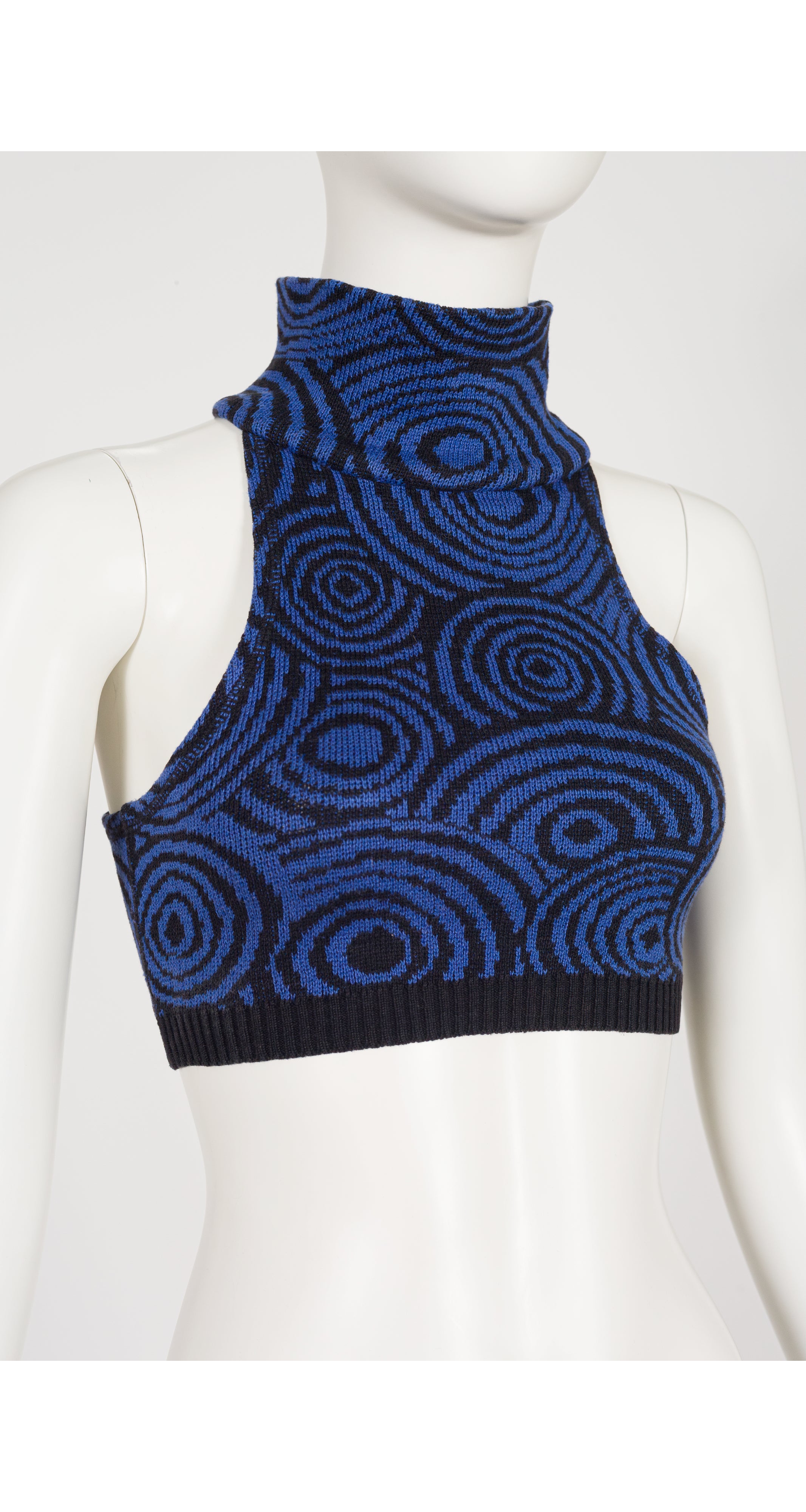 1986 S/S Op Art Cotton Knit High Neck Crop Top