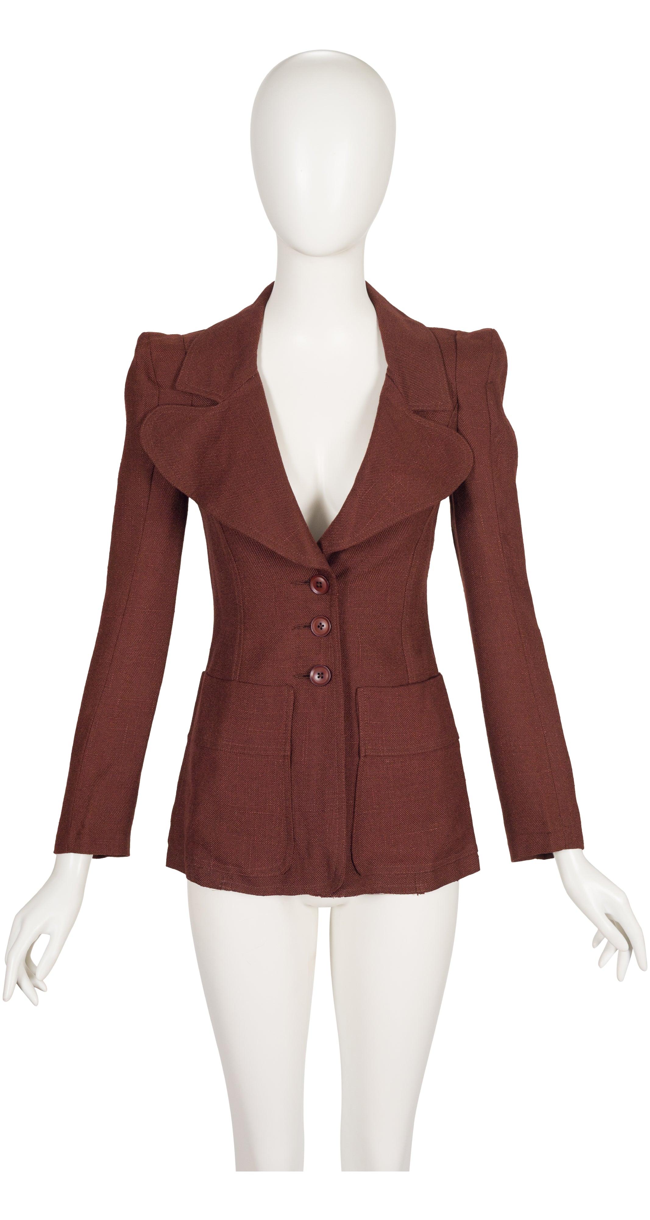 1974 Brown Linen Rounded Lapel Jacket