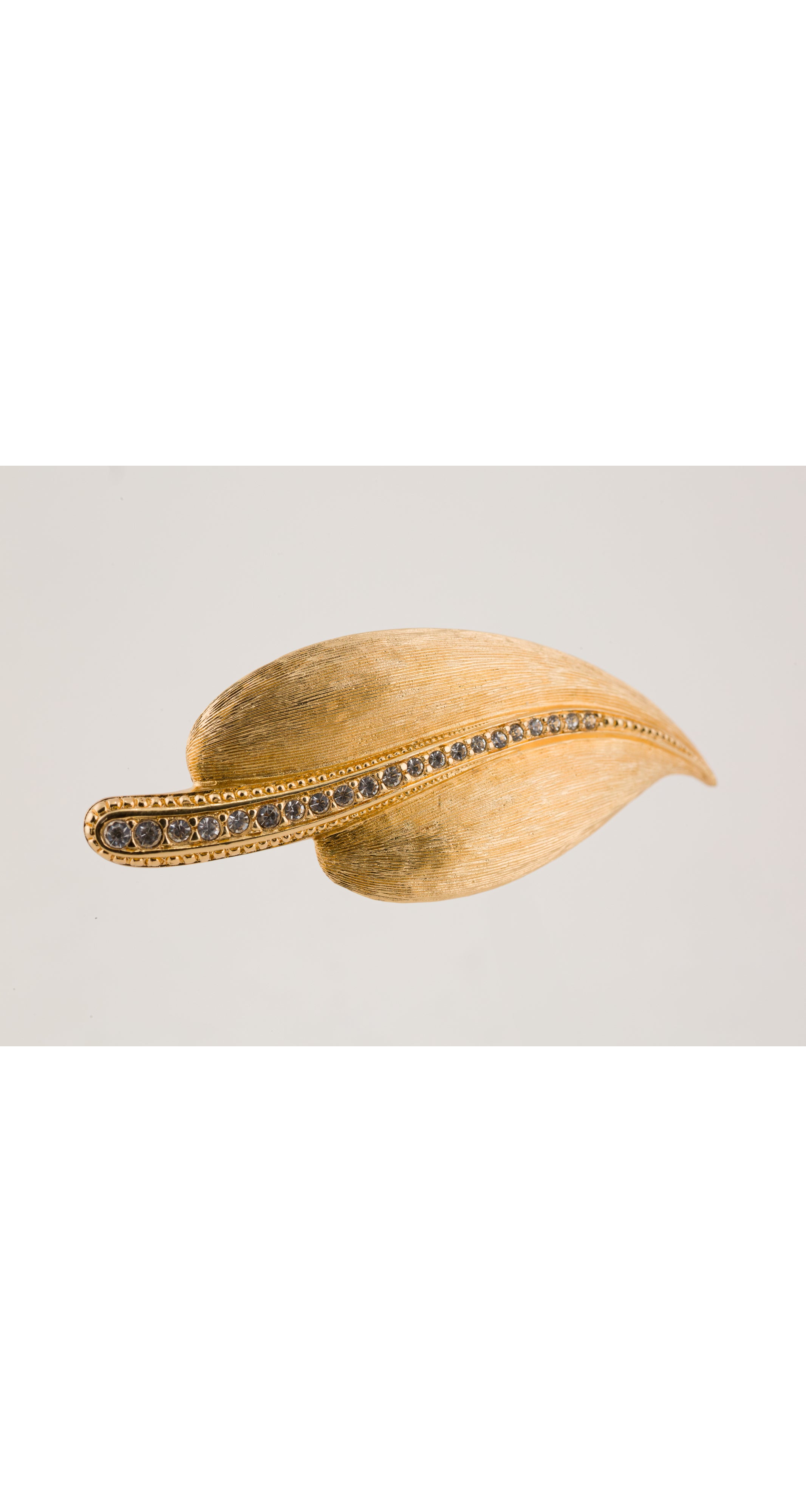 1980s Rhinestone Gold-Tone Figural Leaf Brooch