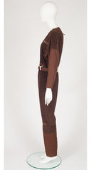 1980s Brown Corduroy Dolman Sleeve Zip Flight Suit