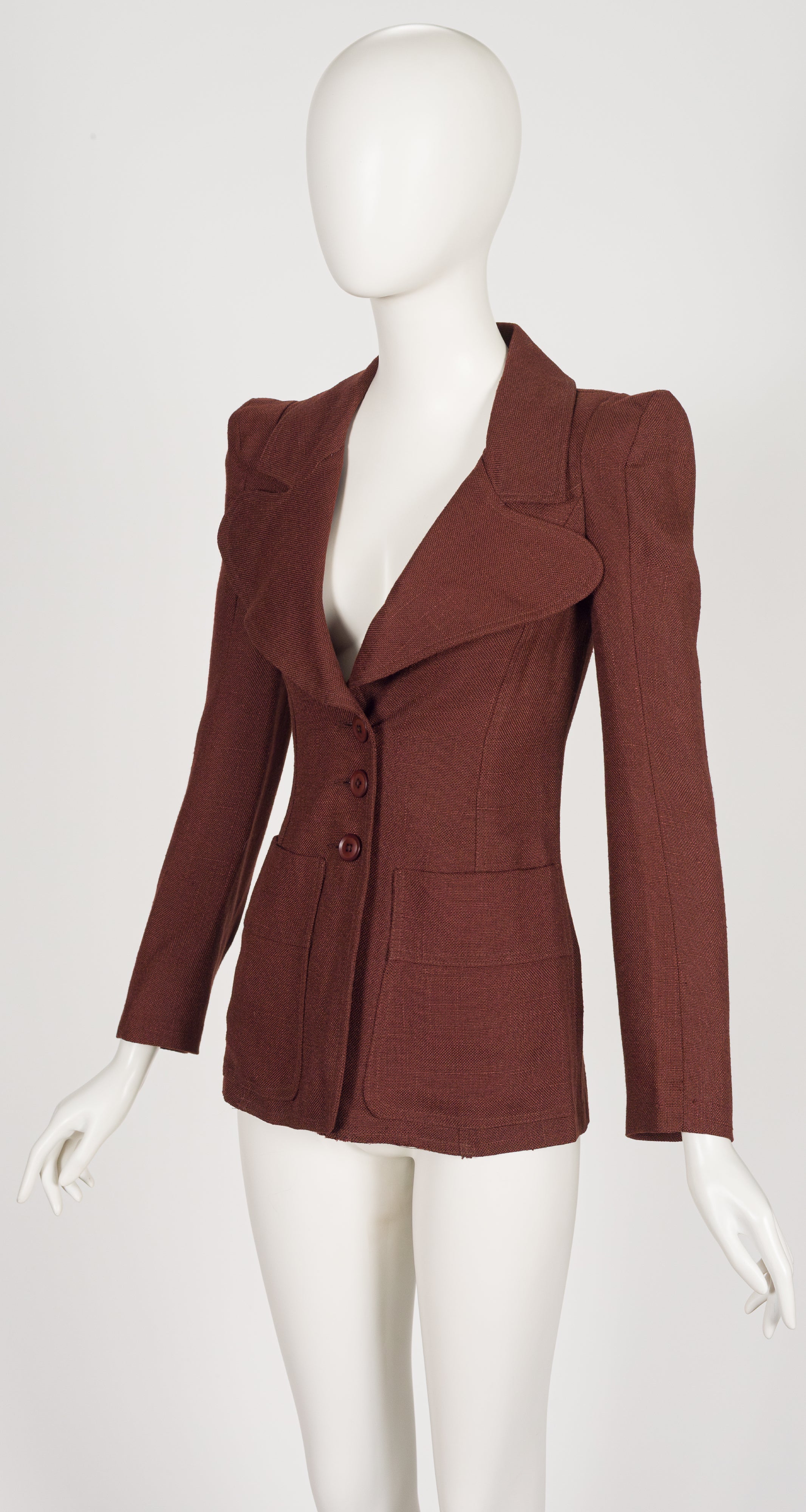 1974 Brown Linen Rounded Lapel Jacket