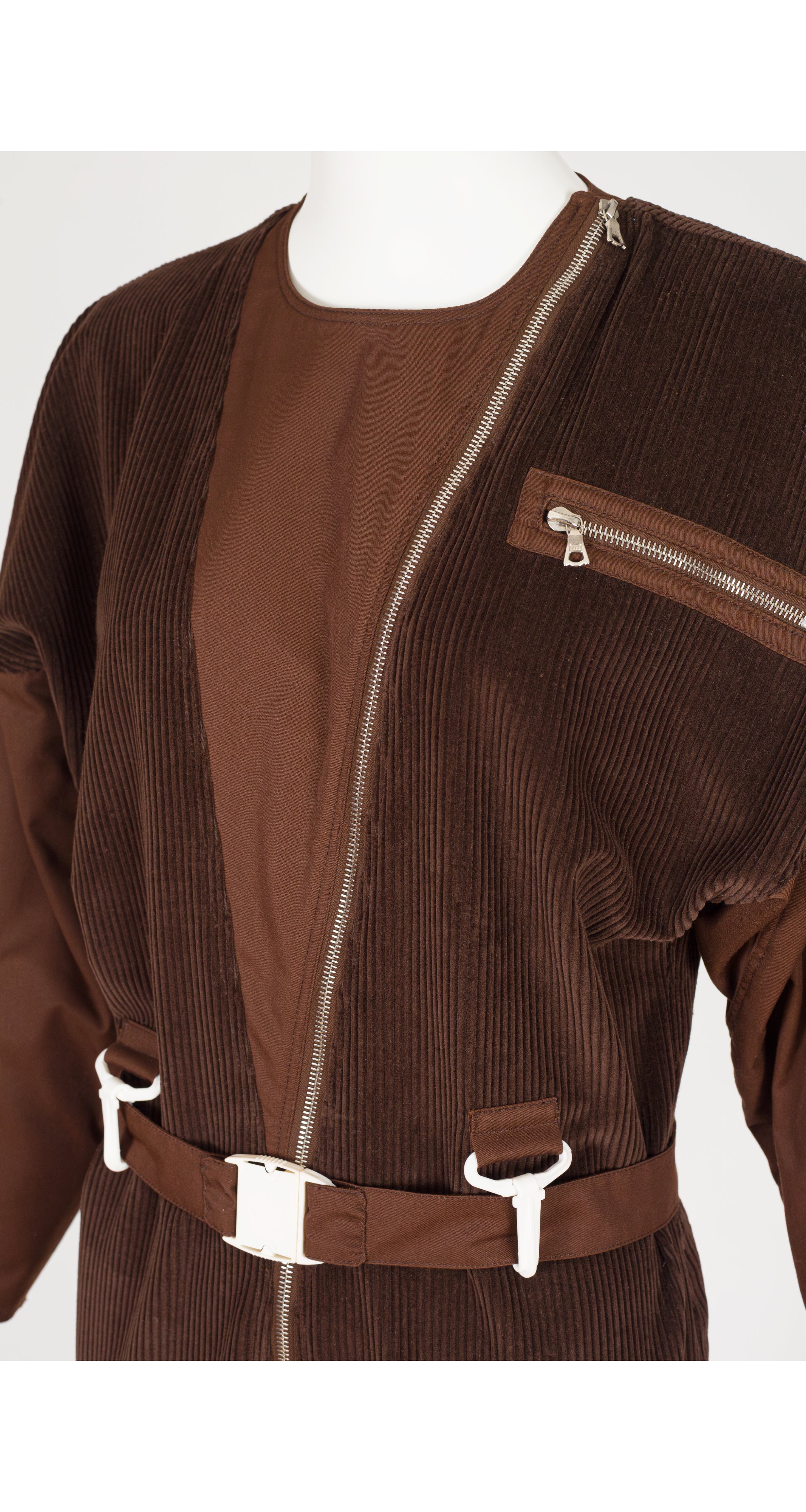 1980s Brown Corduroy Dolman Sleeve Zip Flight Suit