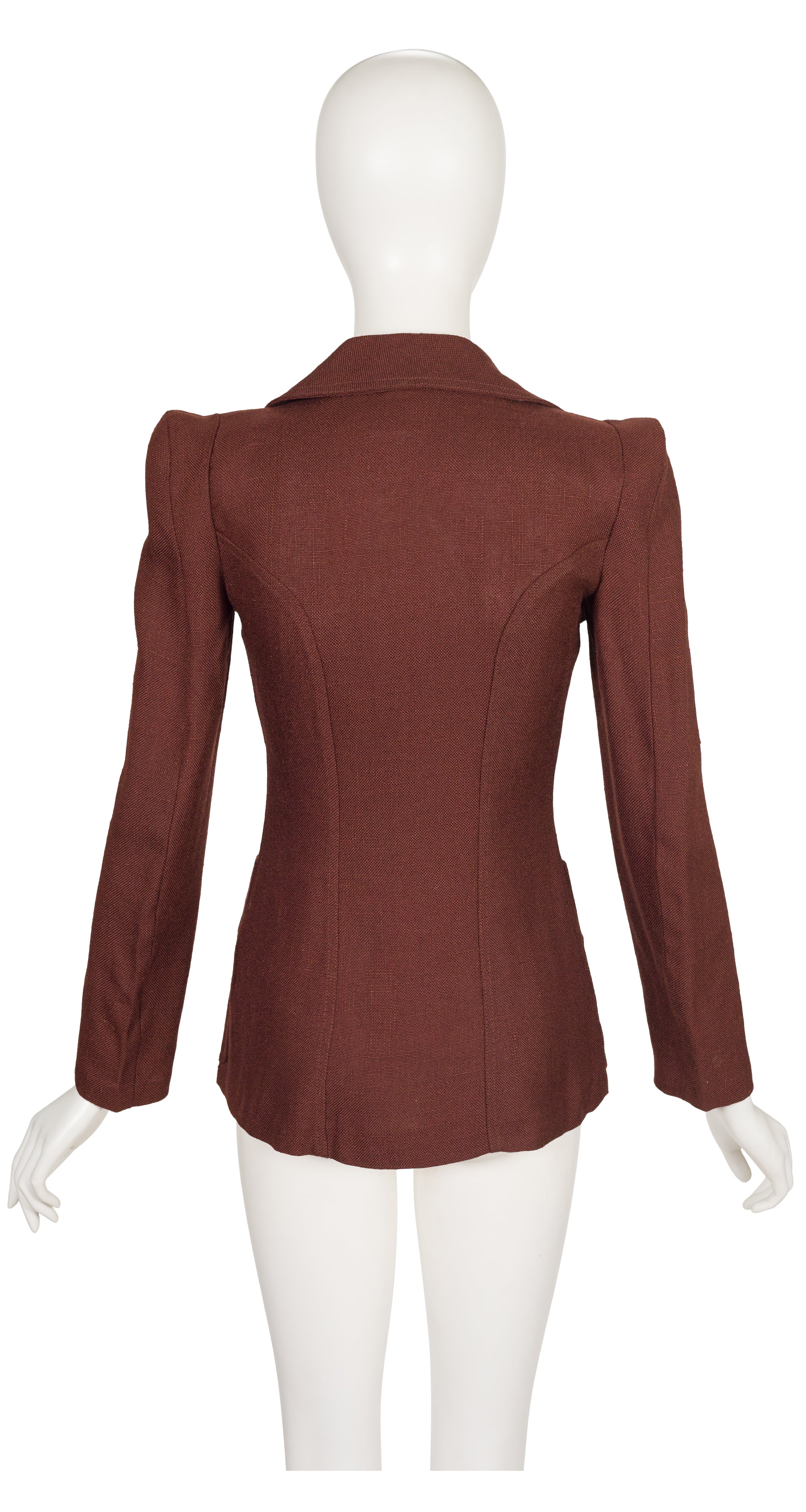 1974 Brown Linen Rounded Lapel Jacket