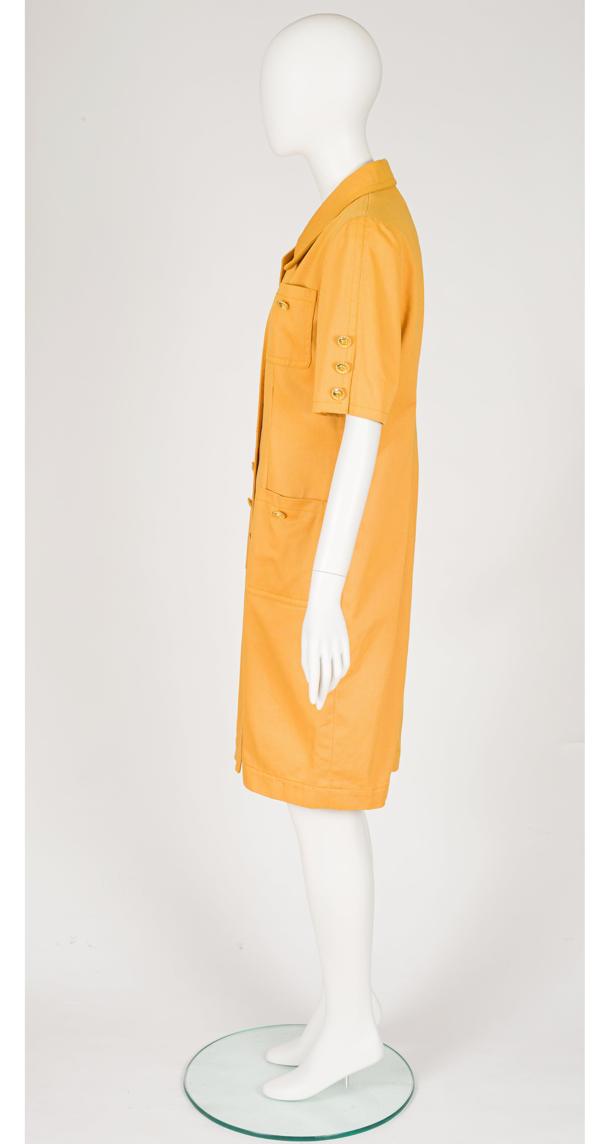 1990s Mustard Yellow Cotton Denim Button-Up Dress