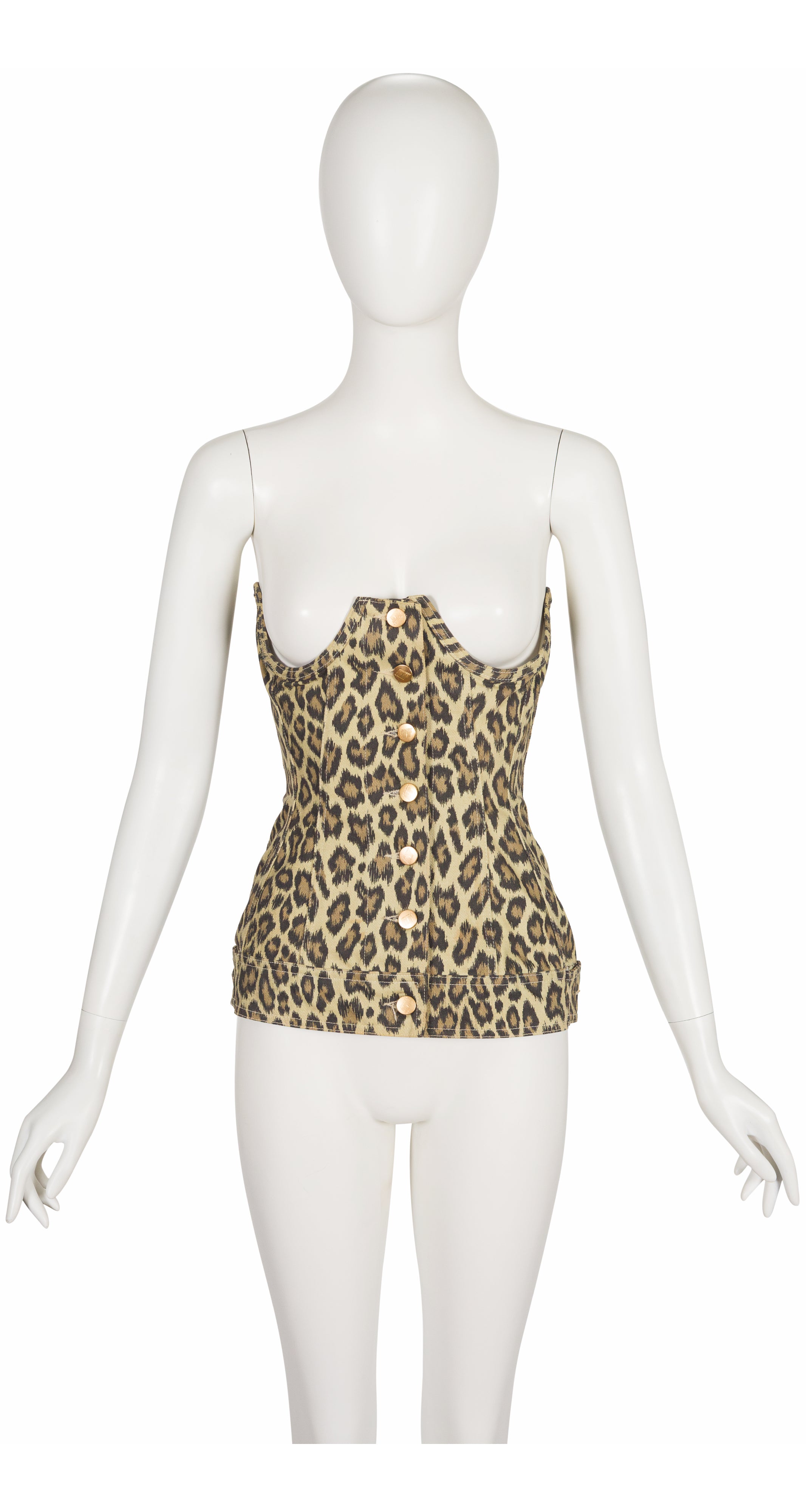 1989 S/S Leopard Print Denim Cotton Underbust Corset Top