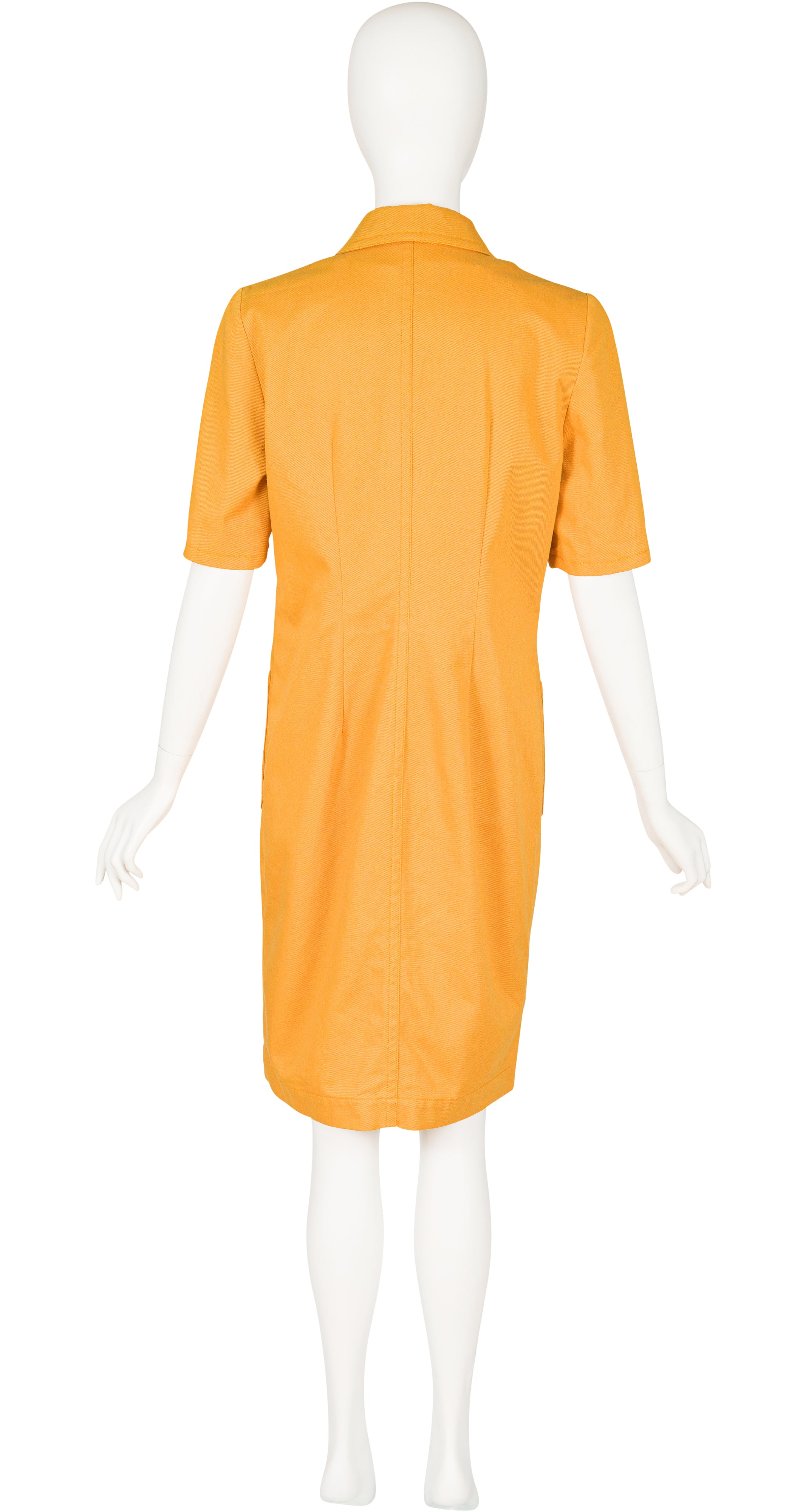 1990s Mustard Yellow Cotton Denim Button-Up Dress