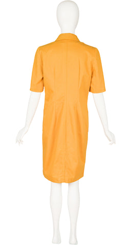 1990s Mustard Yellow Cotton Denim Button-Up Dress
