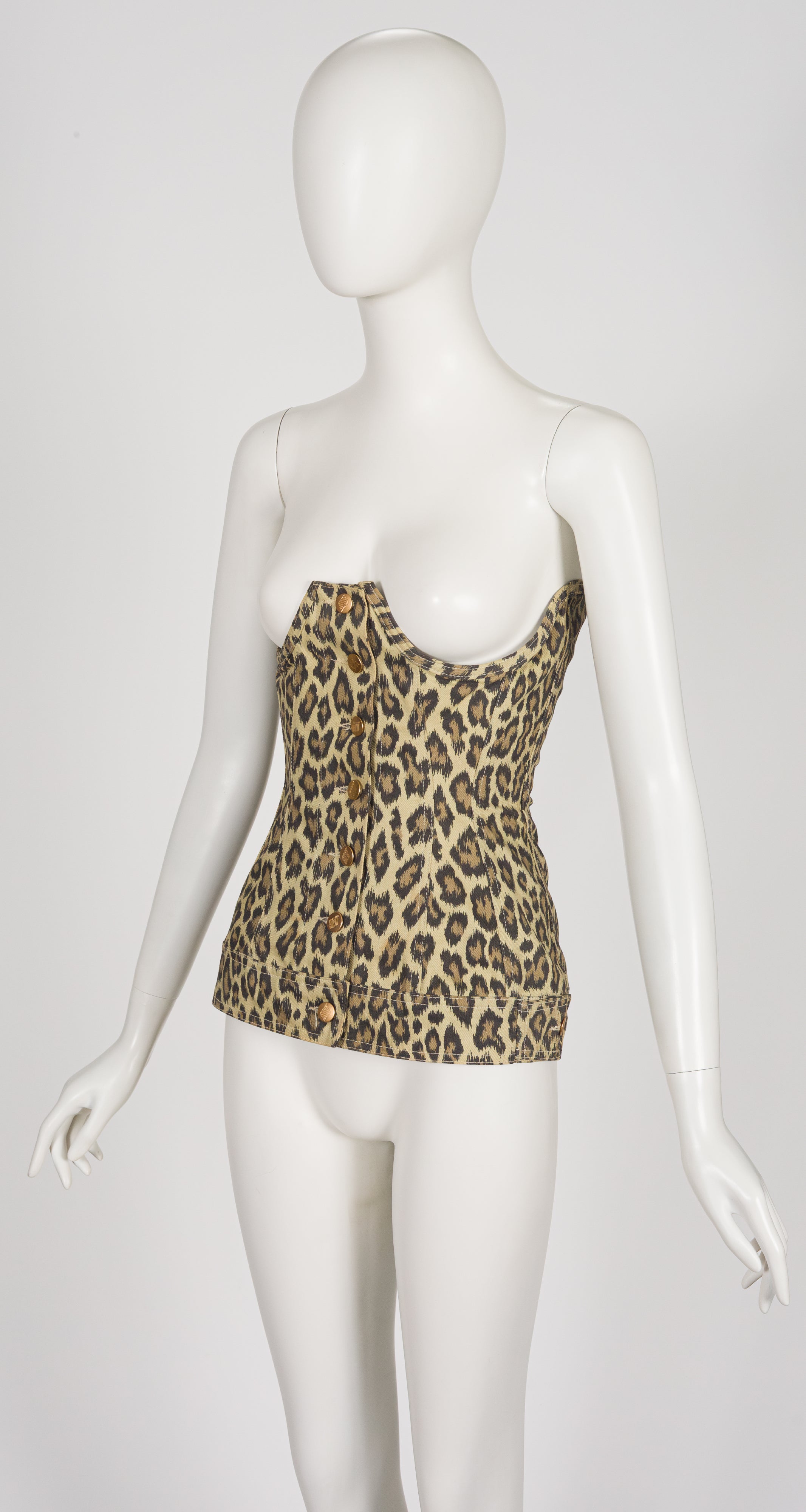 1989 S/S Leopard Print Denim Cotton Underbust Corset Top