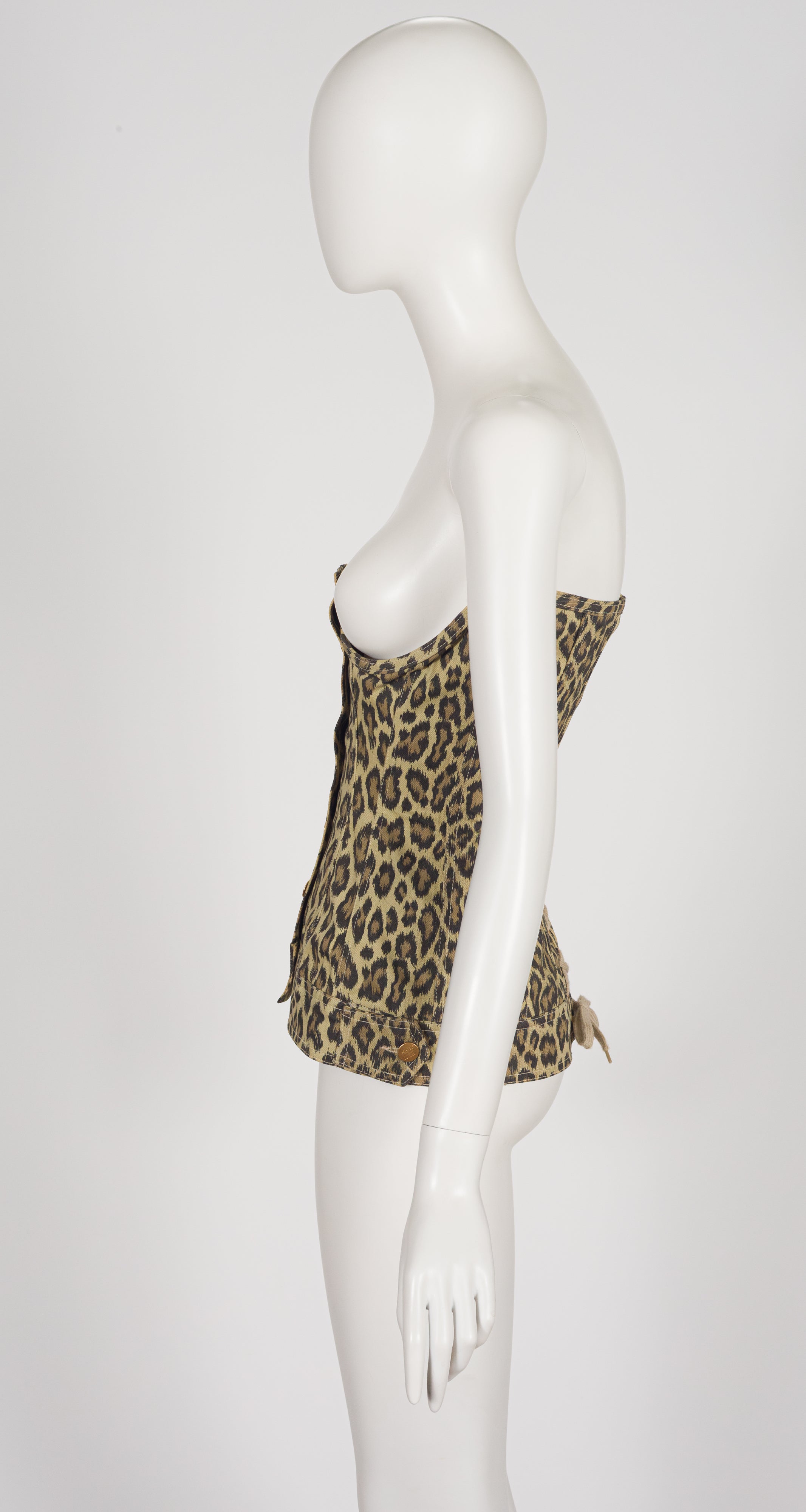 1989 S/S Leopard Print Denim Cotton Underbust Corset Top