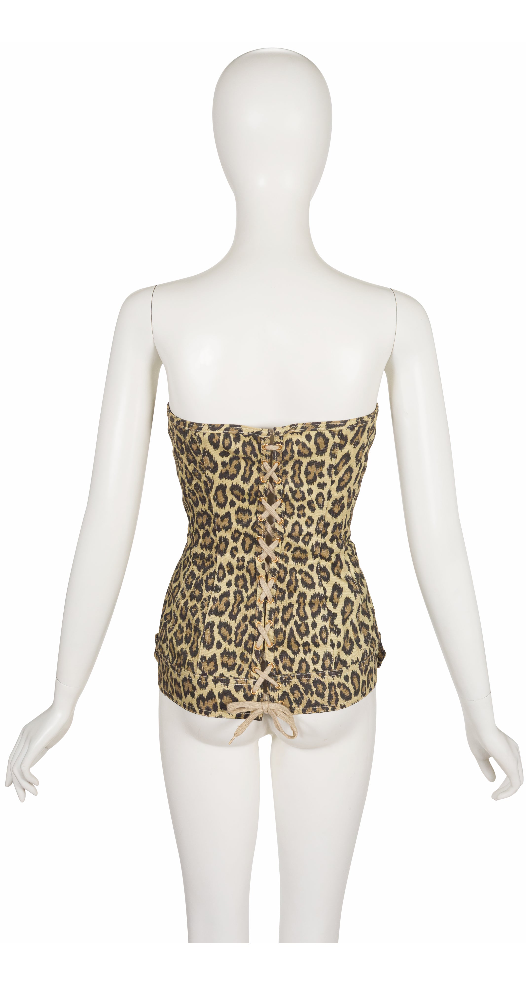 1989 S/S Leopard Print Denim Cotton Underbust Corset Top