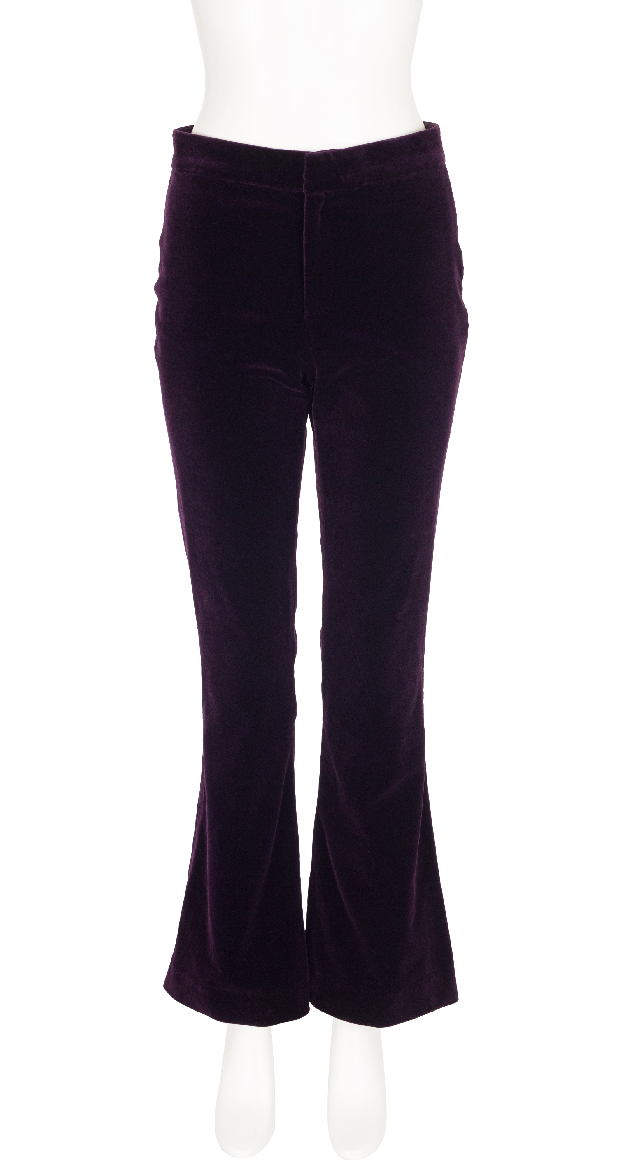2000s Dark Purple Cotton Velvet Flared Trousers