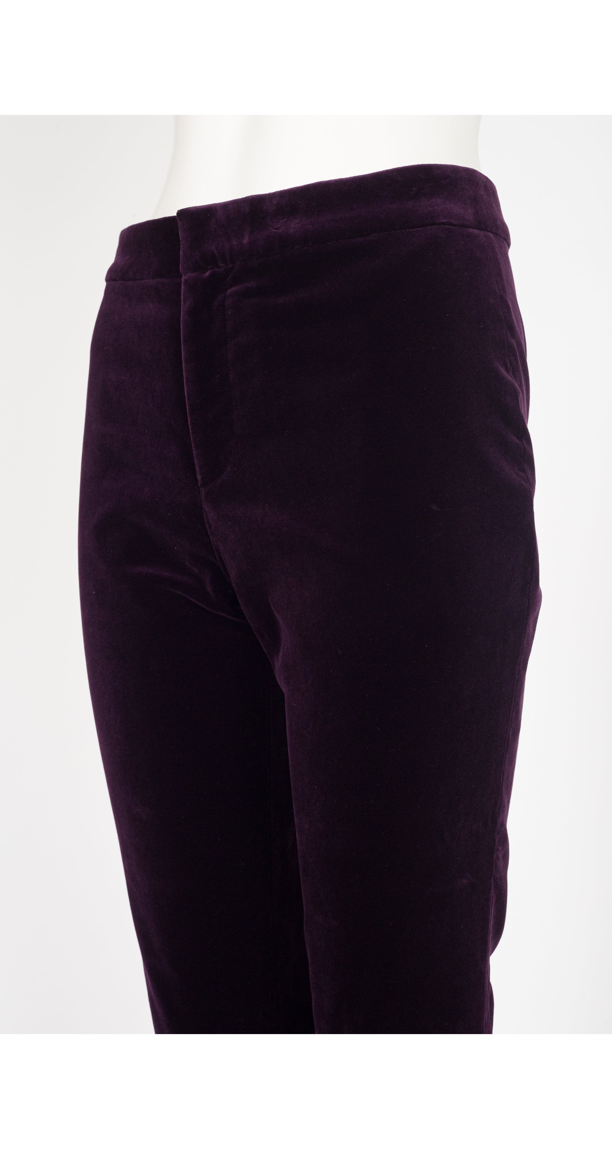2000s Dark Purple Cotton Velvet Flared Trousers