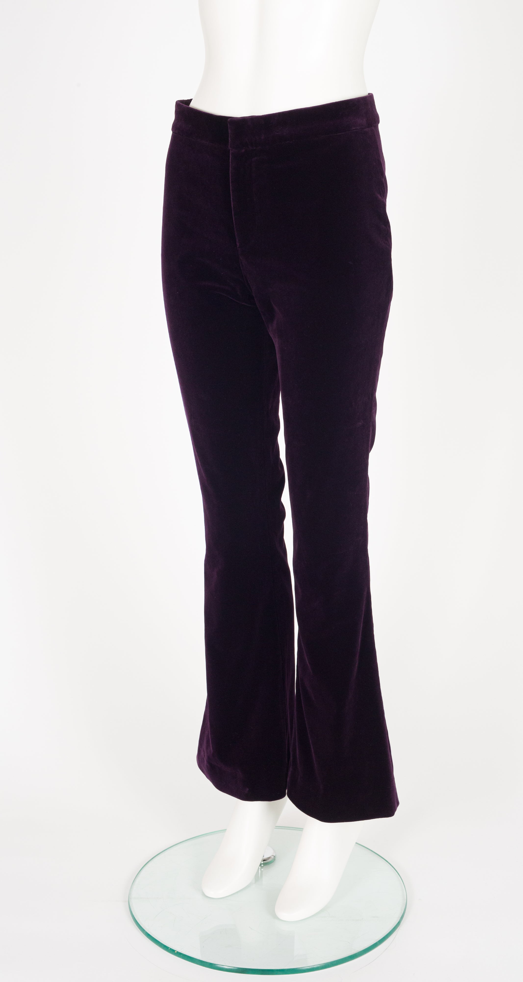 2000s Dark Purple Cotton Velvet Flared Trousers