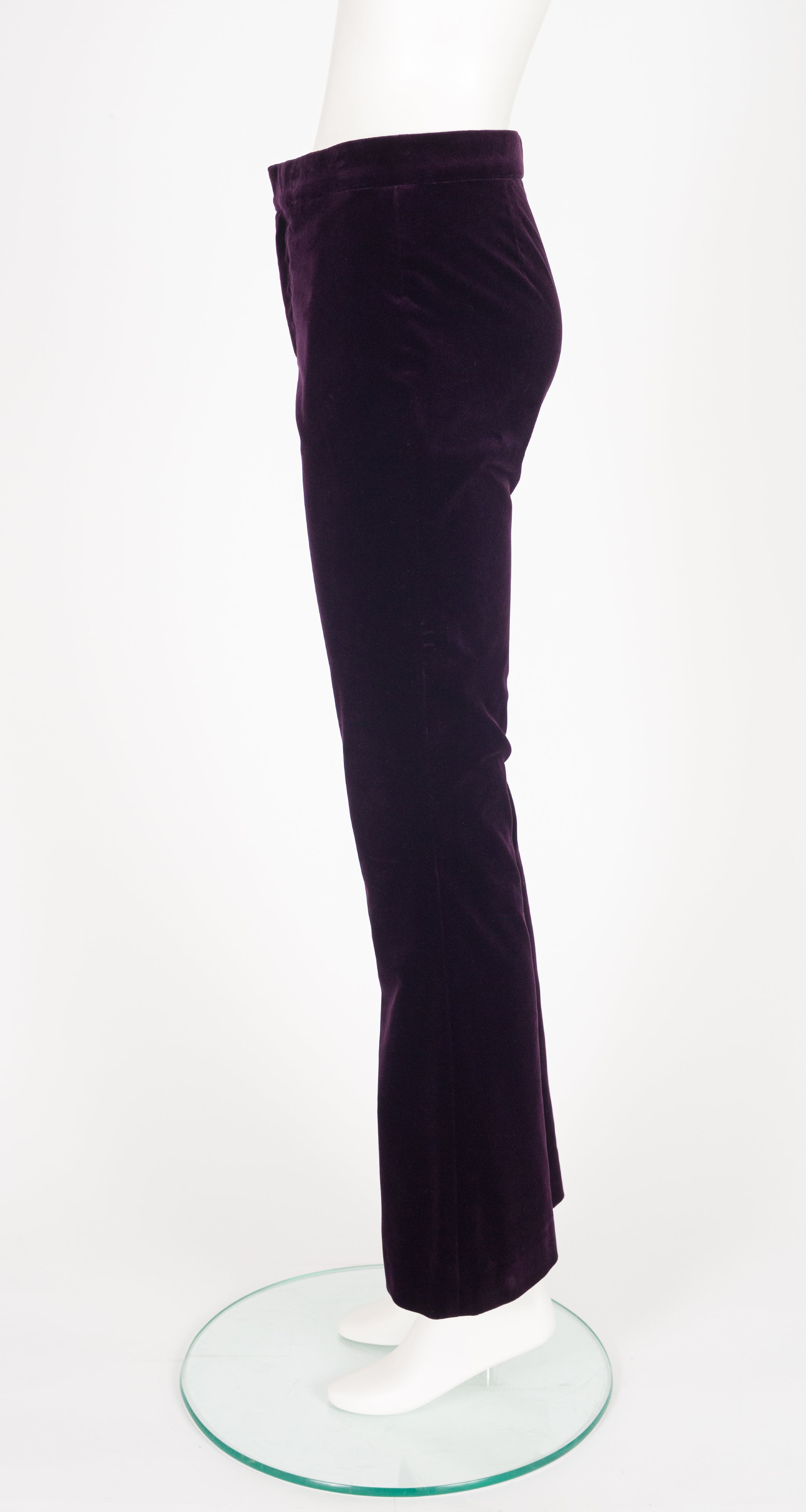 2000s Dark Purple Cotton Velvet Flared Trousers