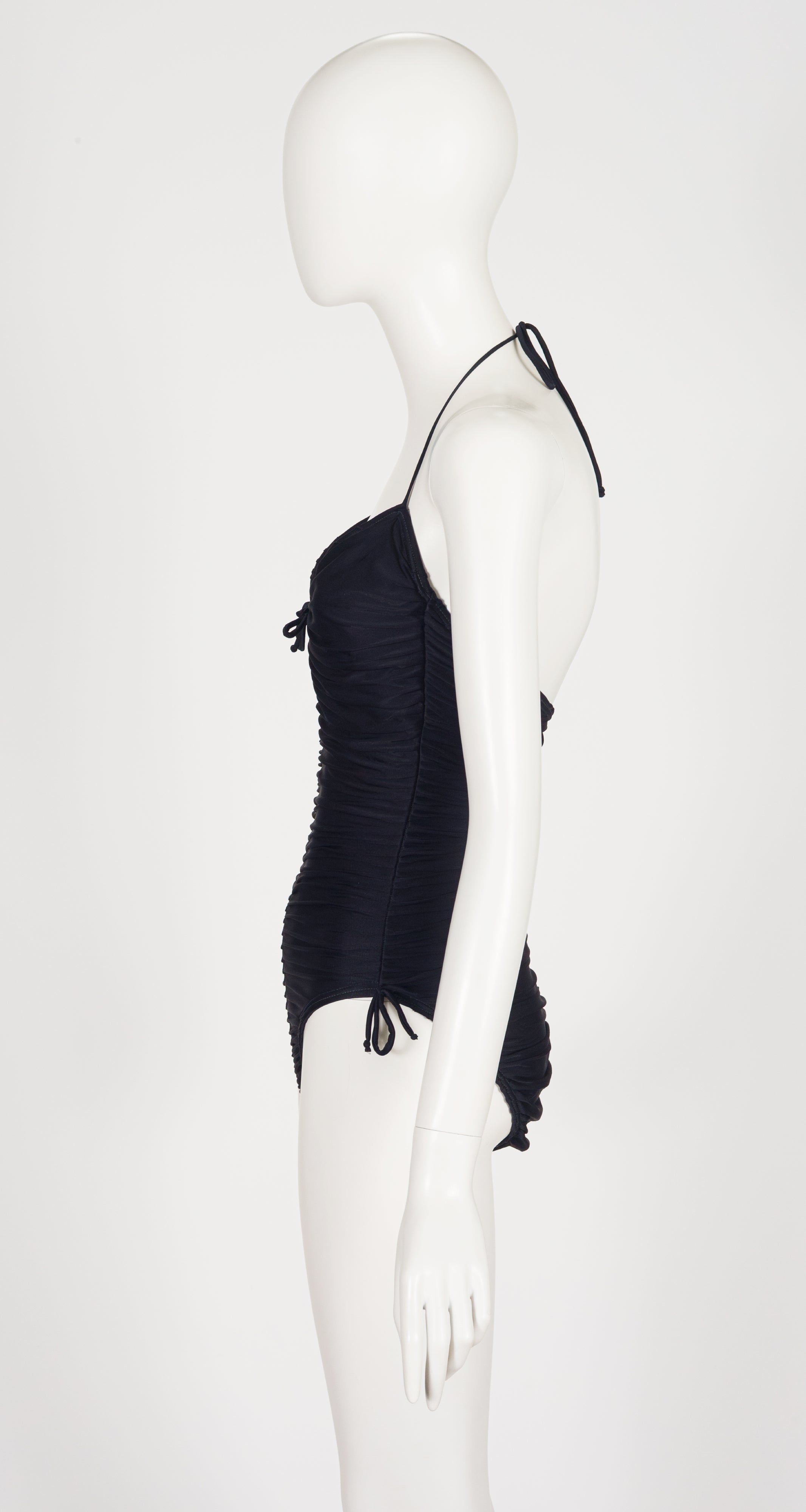 1983 Black Ruched Halter One-Piece Swimsuit