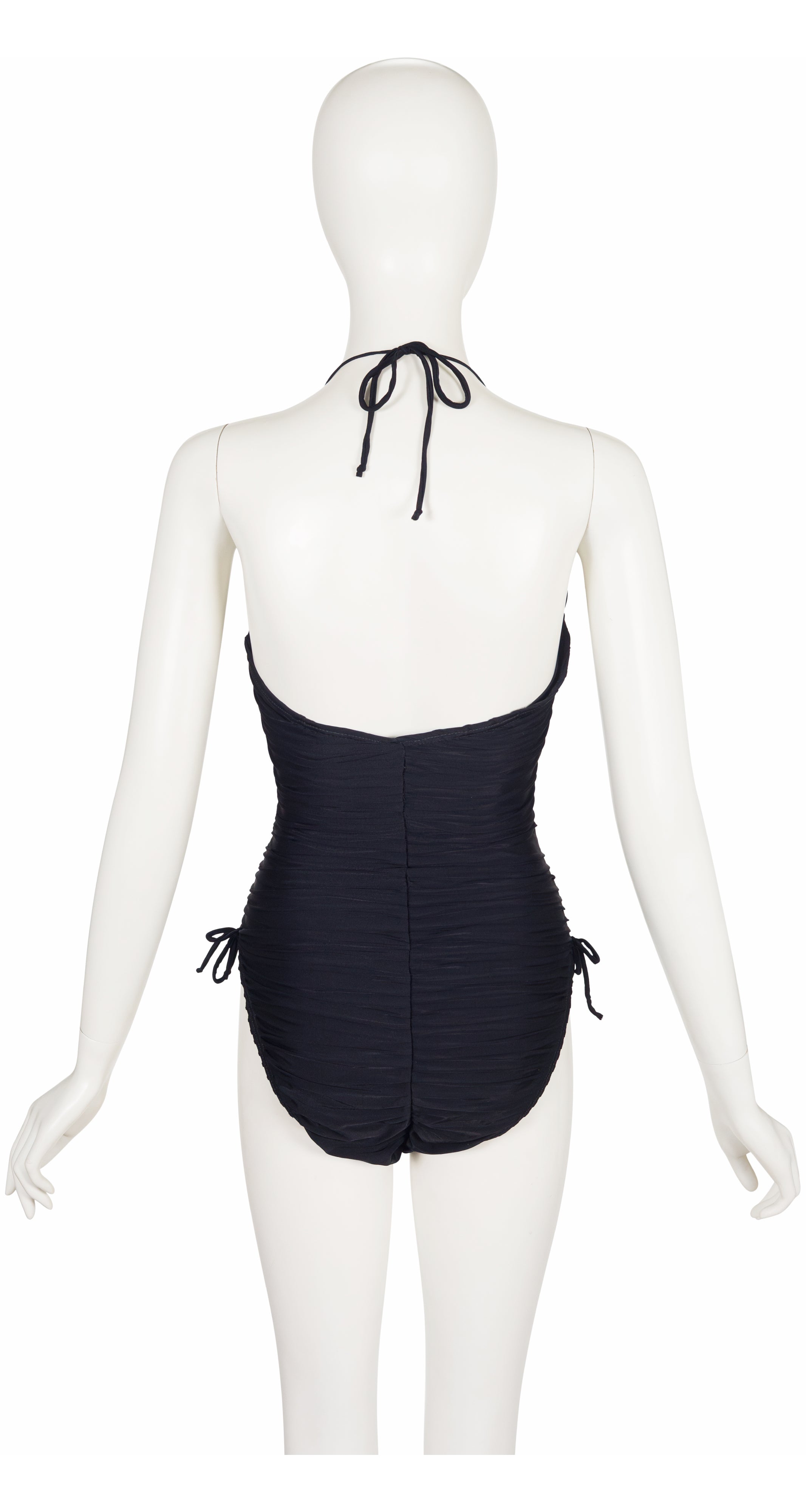 1983 Black Ruched Halter One-Piece Swimsuit