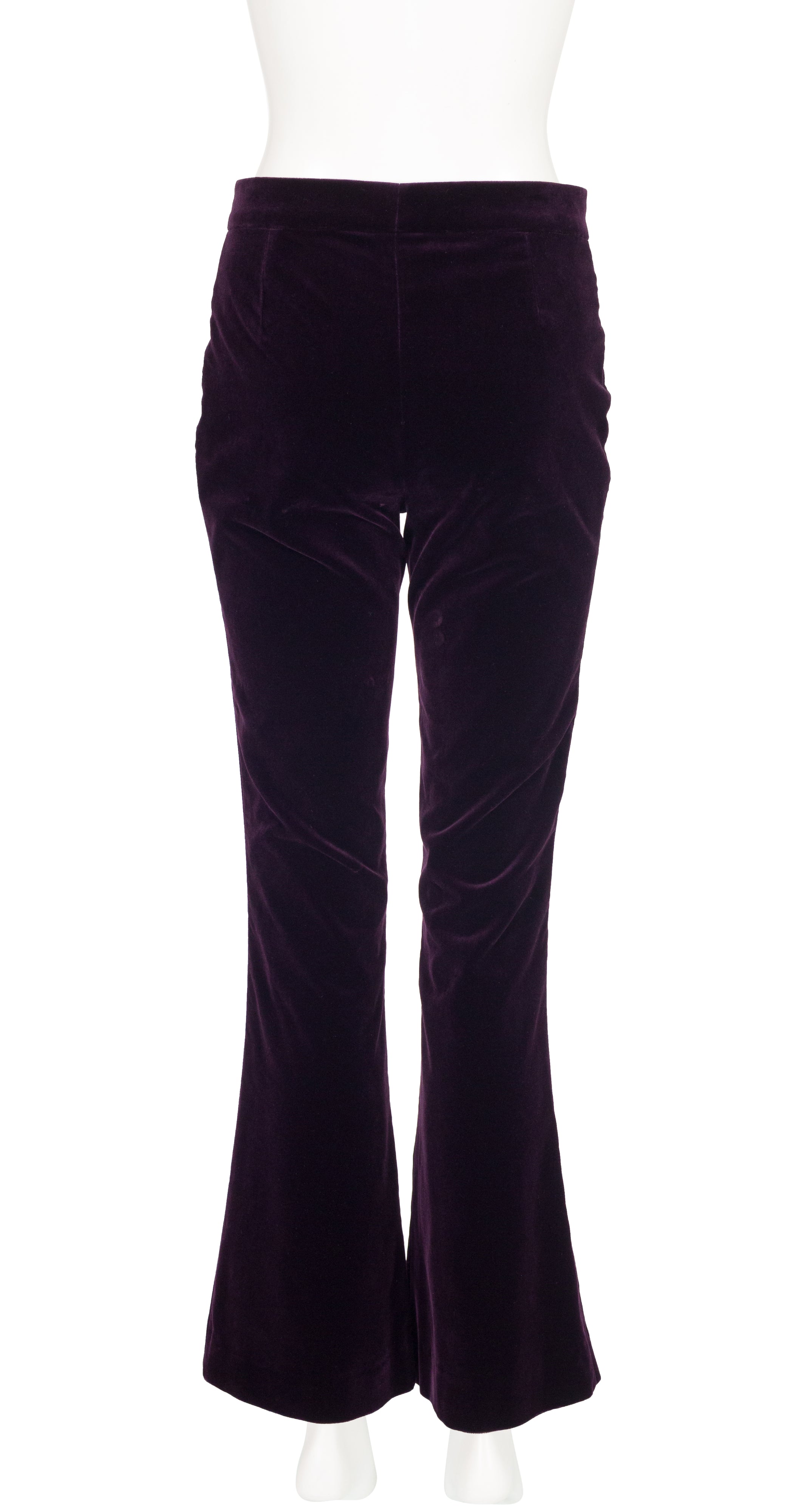 2000s Dark Purple Cotton Velvet Flared Trousers