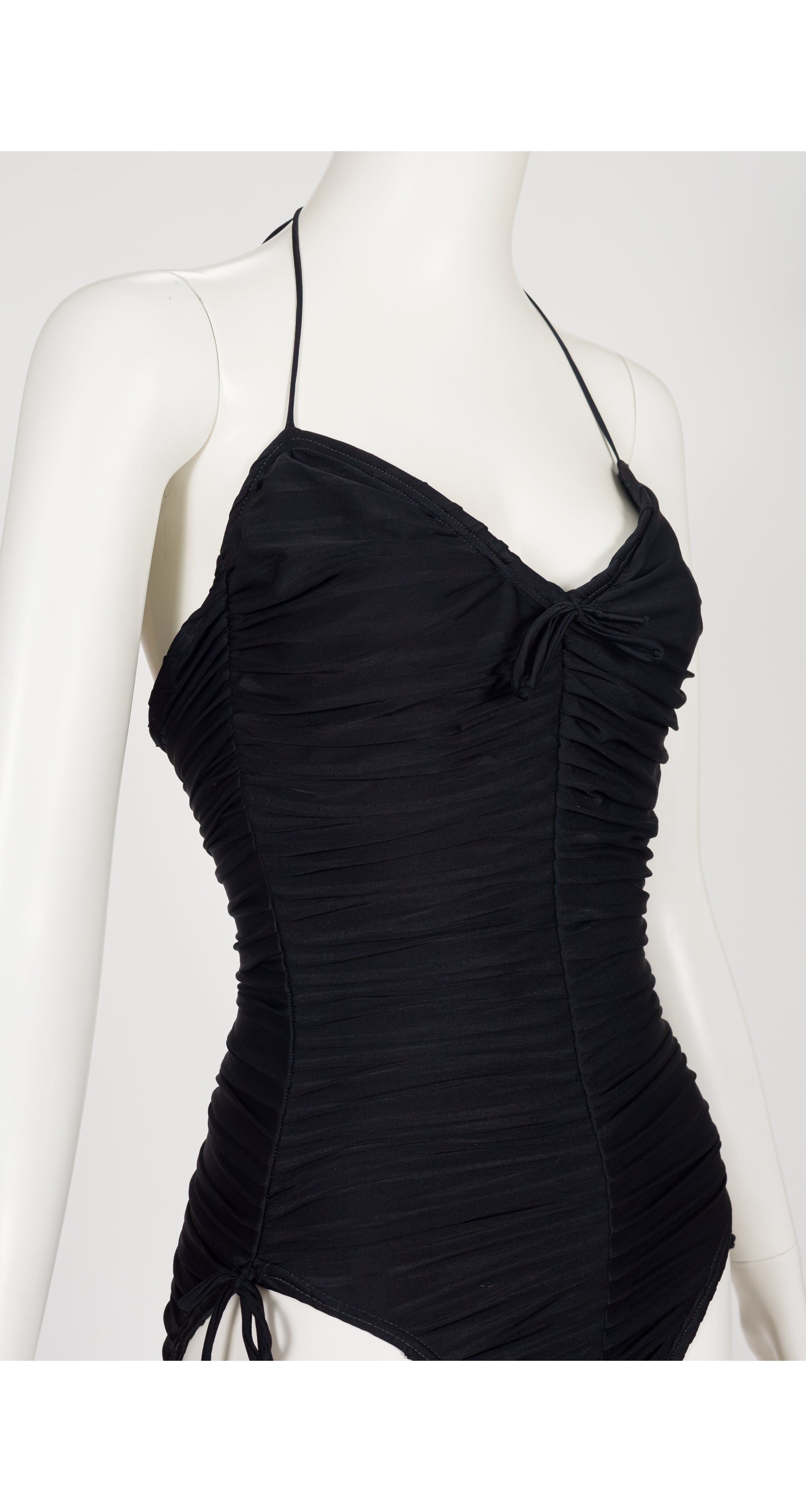 1983 Black Ruched Halter One-Piece Swimsuit