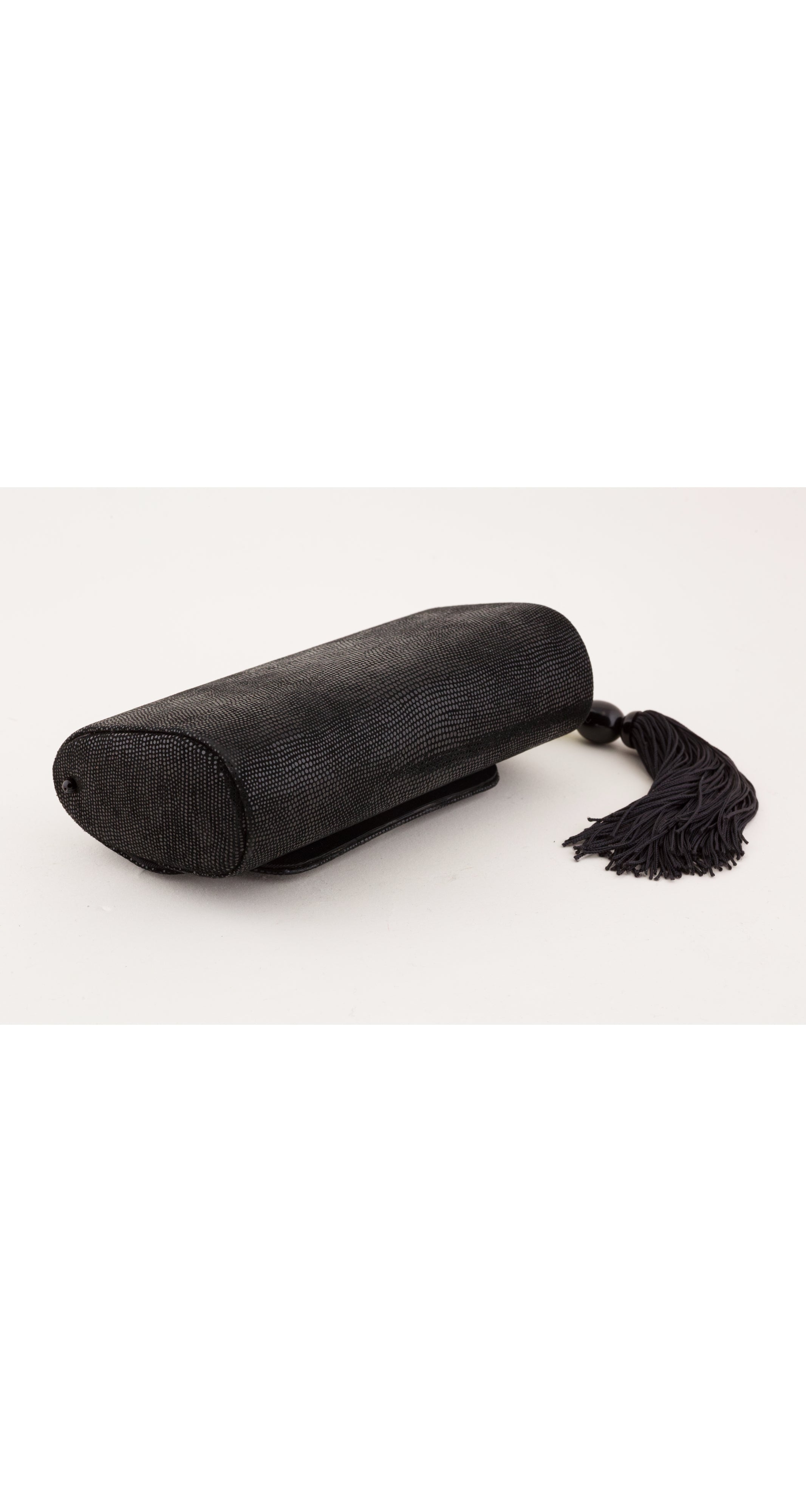 1980s Faux Jade Black Suede Tassel Evening Bag