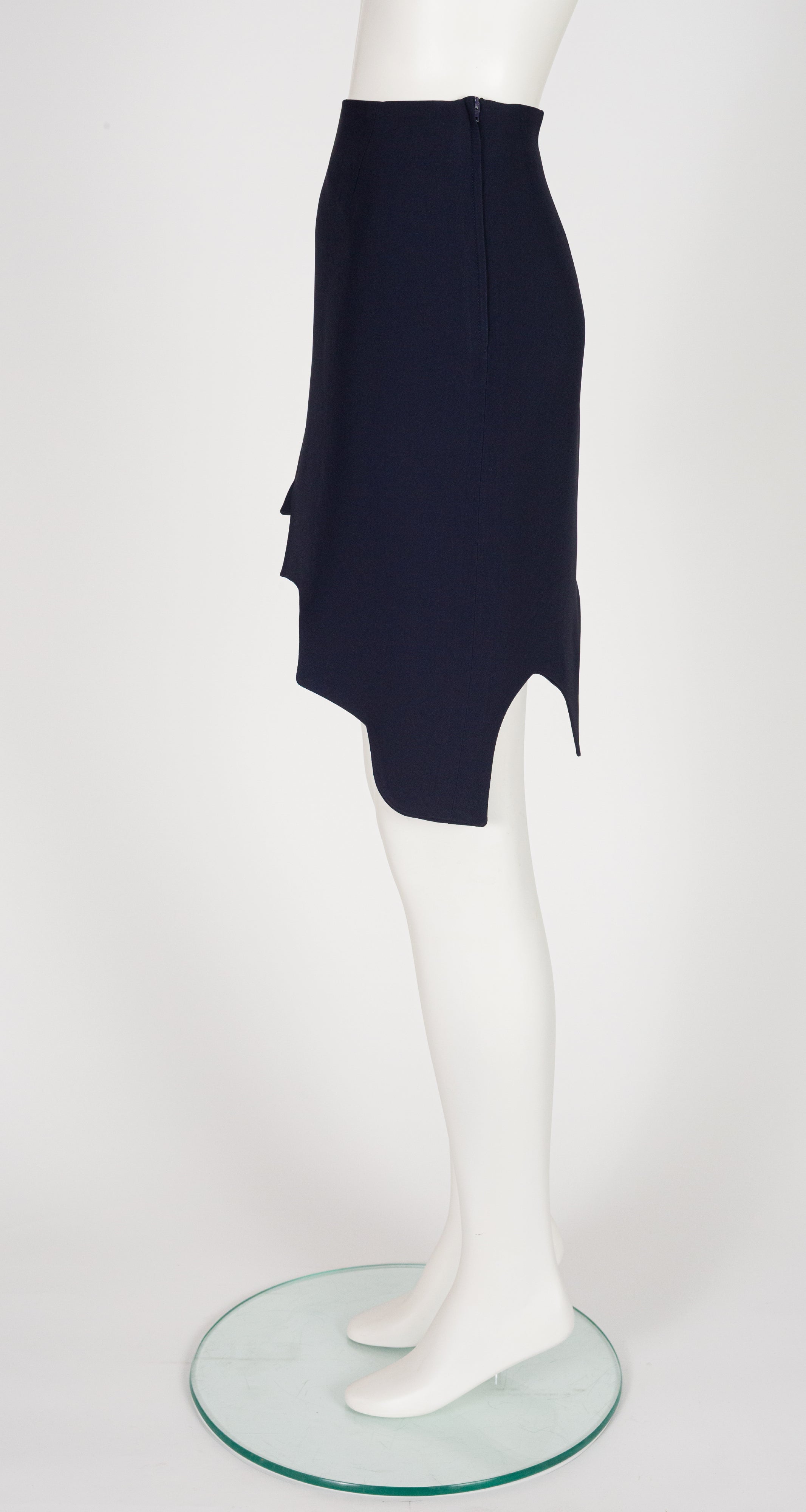 1990s Navy Asymmetrical Jagged Hem Mini Skirt