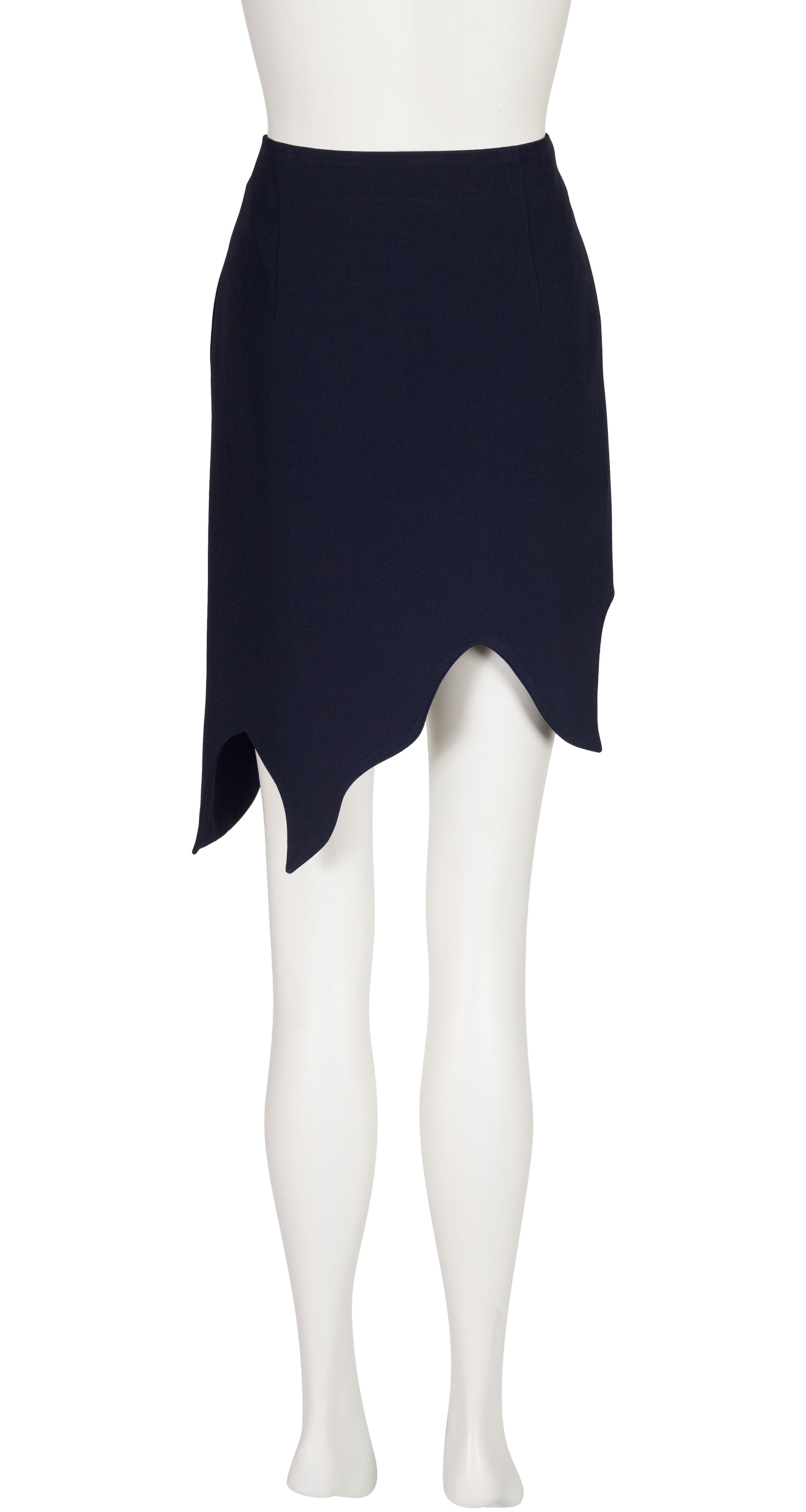 1990s Navy Asymmetrical Jagged Hem Mini Skirt
