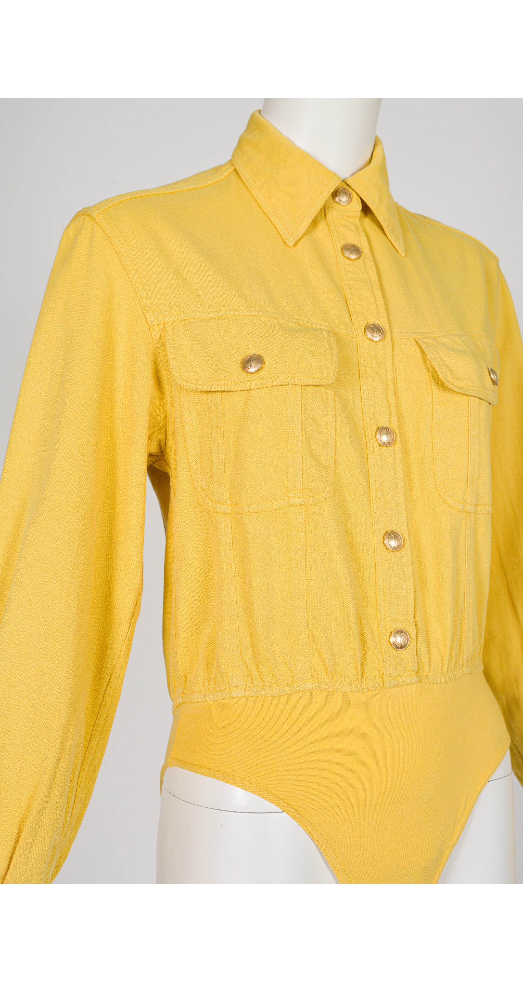 1993 Yellow Denim Cotton Logo Snap Bodysuit