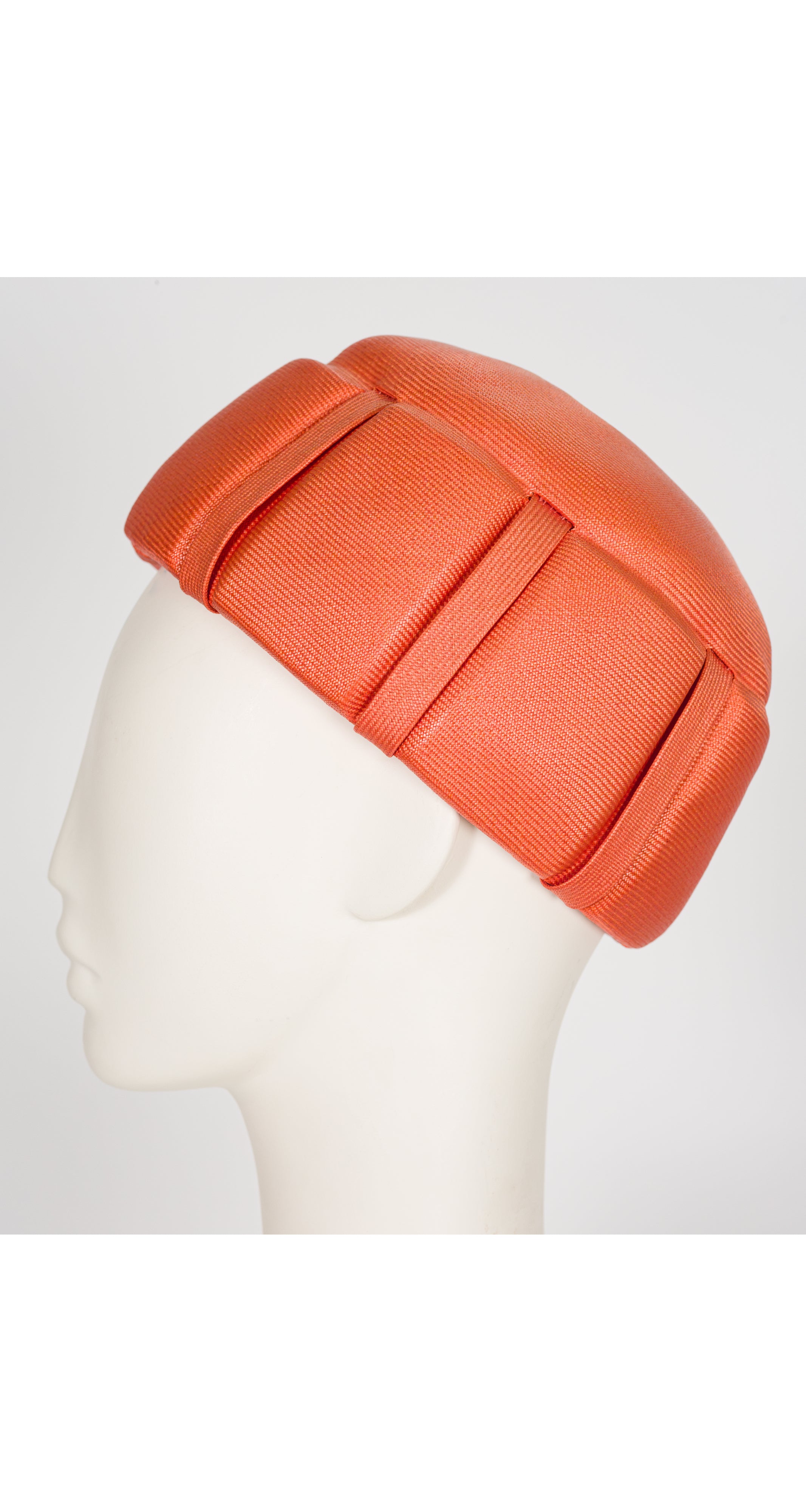 1960s Orange Straw Sculptural Pillbox Hat
