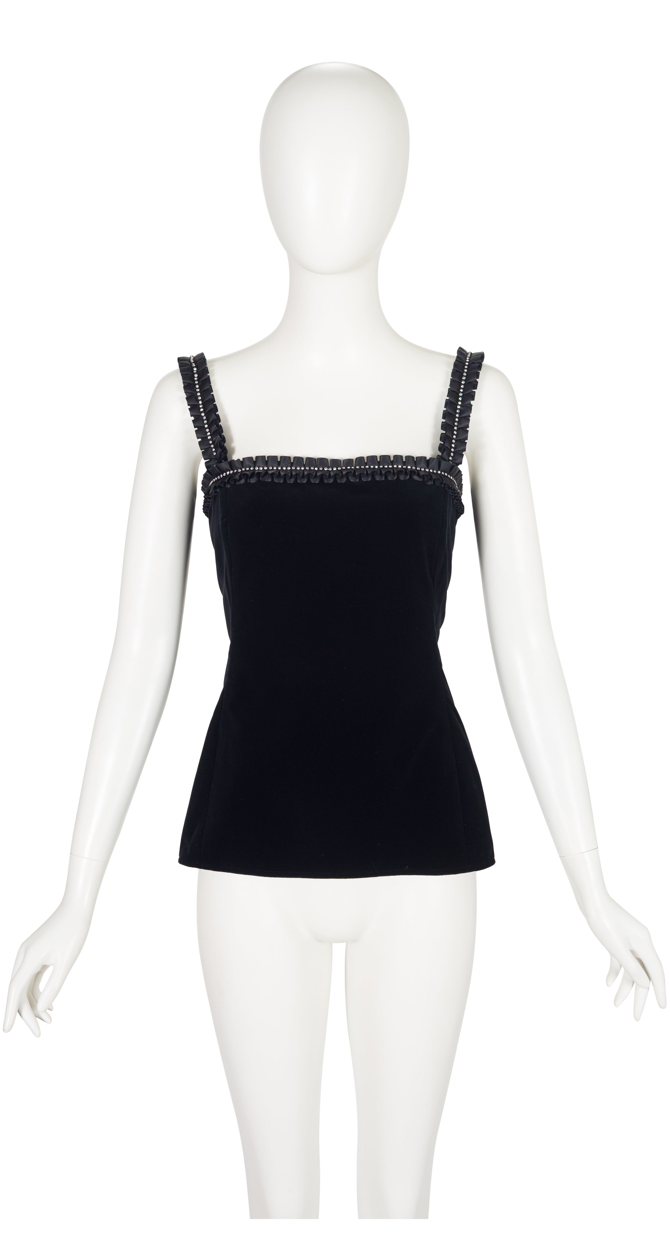 1981-82 F/W Rhinestone Ruffle Trim Black Velvet Top