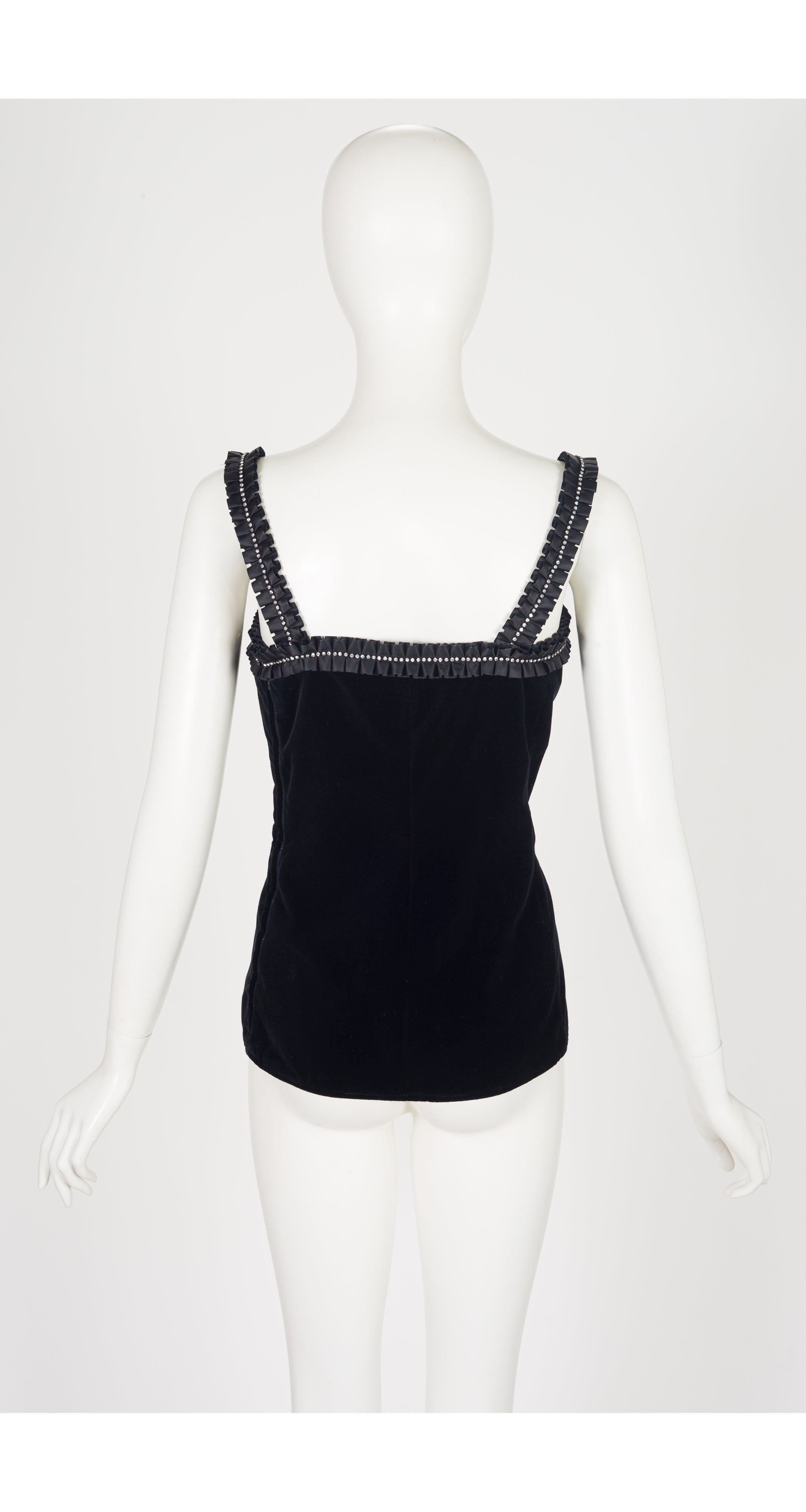 1981-82 F/W Rhinestone Ruffle Trim Black Velvet Top