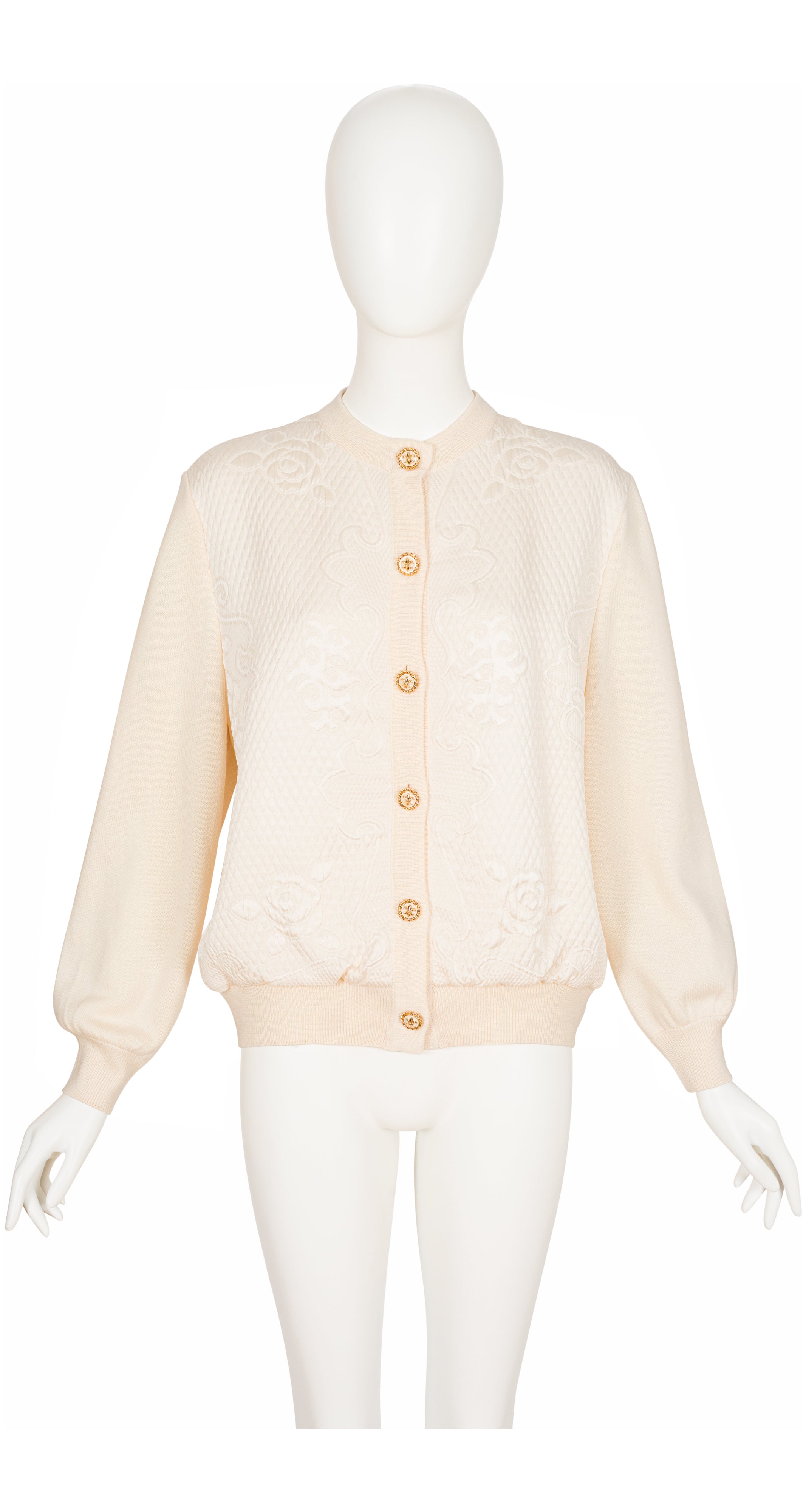 1990s Cream Quilted Silk & Wool Knit Cardigan