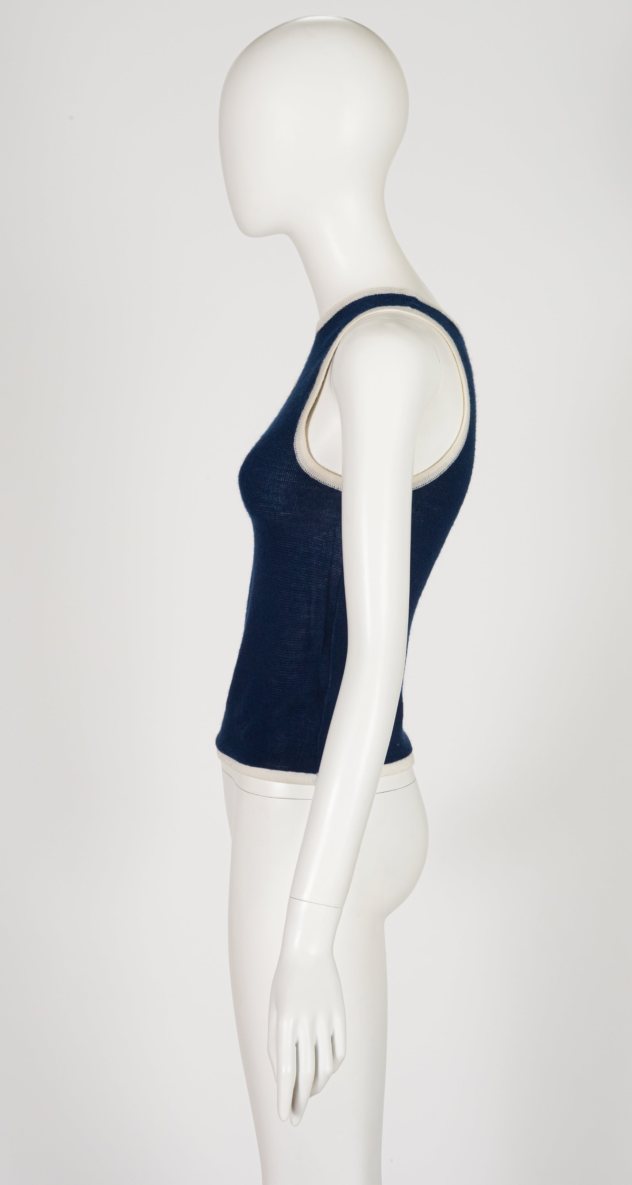1970s Logo Navy Knit Sleeveless Top