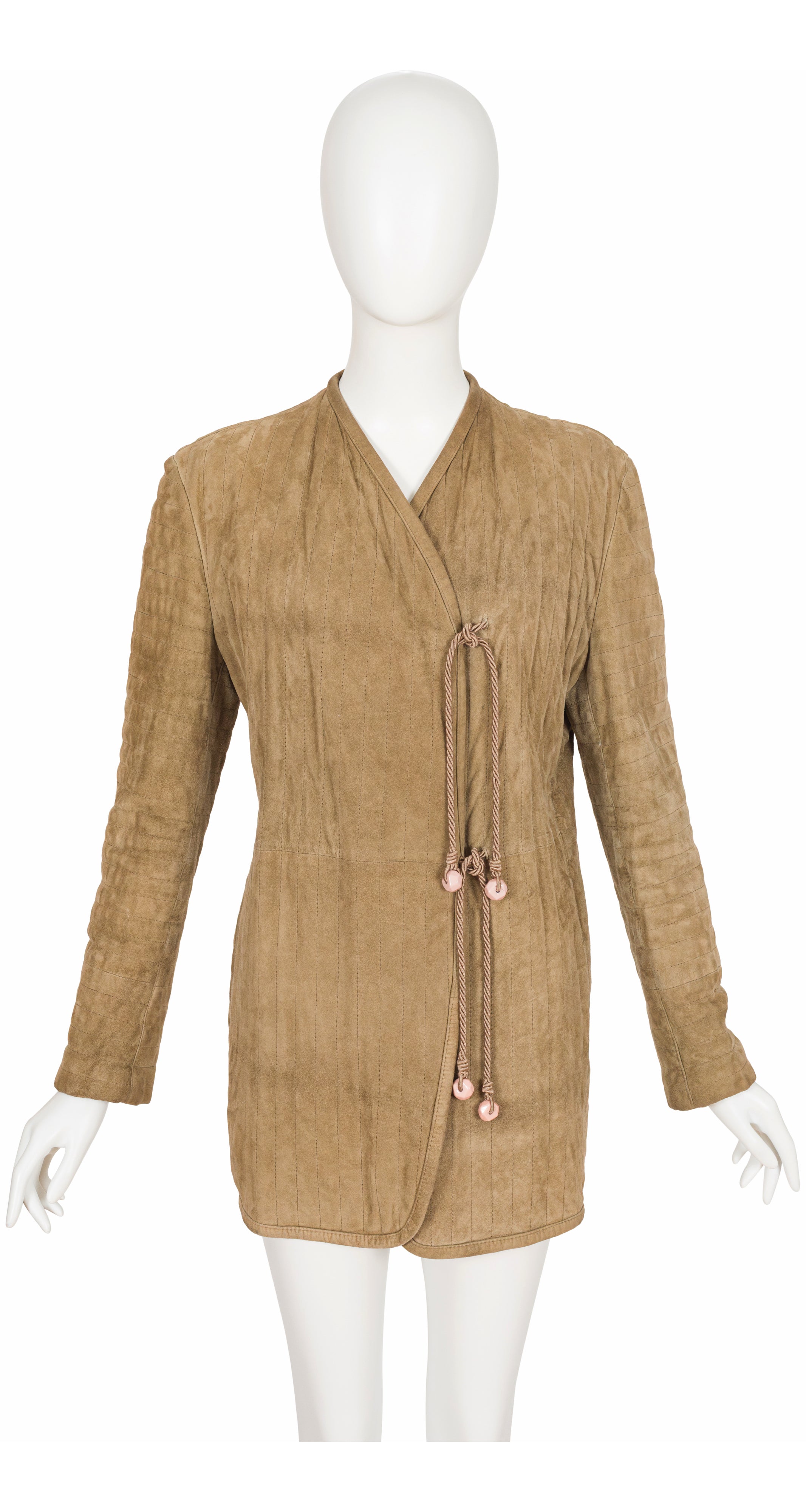 1990 F/W Quilted Beige Suede Tie-Front Jacket