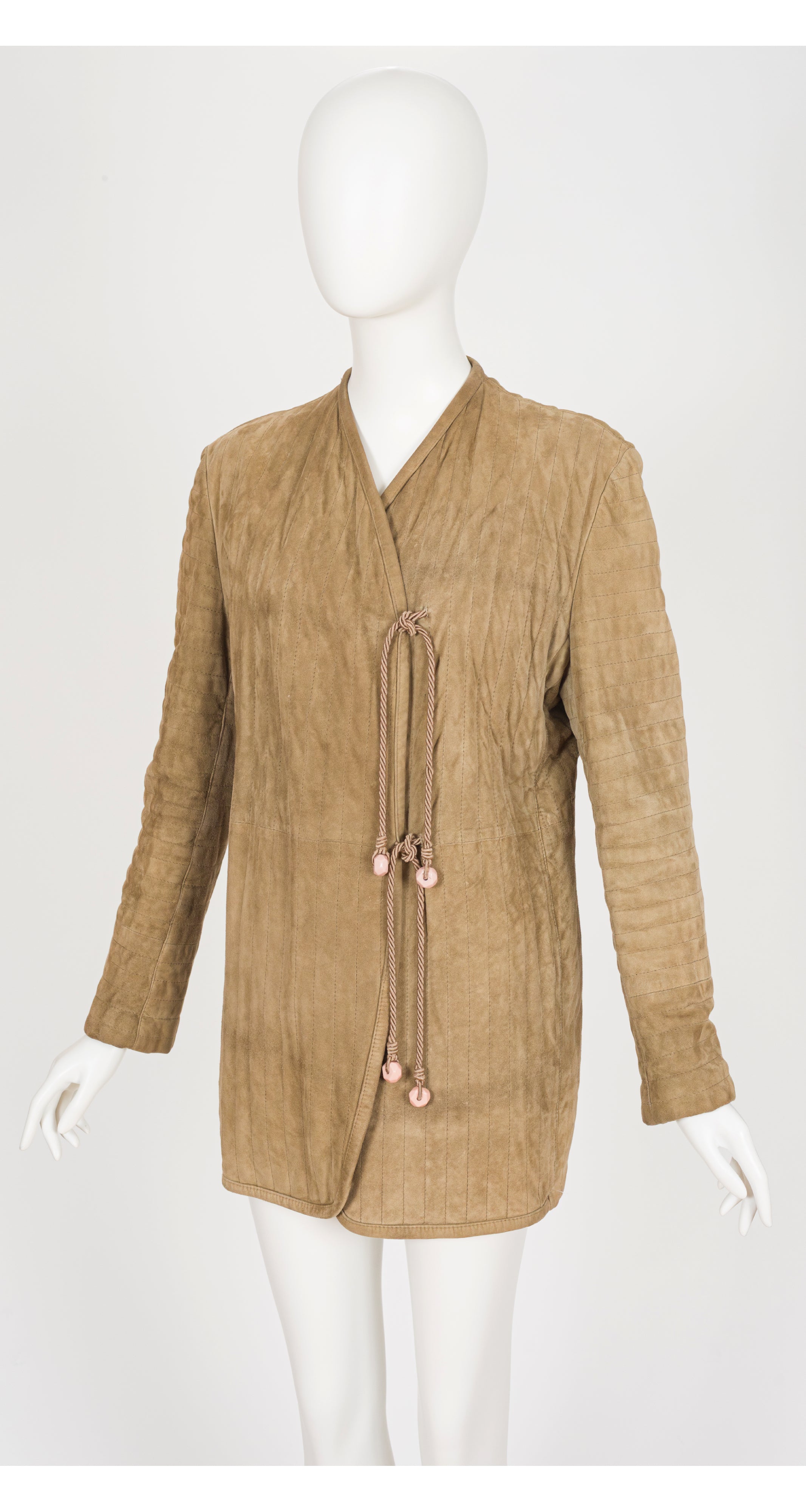 1990 F/W Quilted Beige Suede Tie-Front Jacket