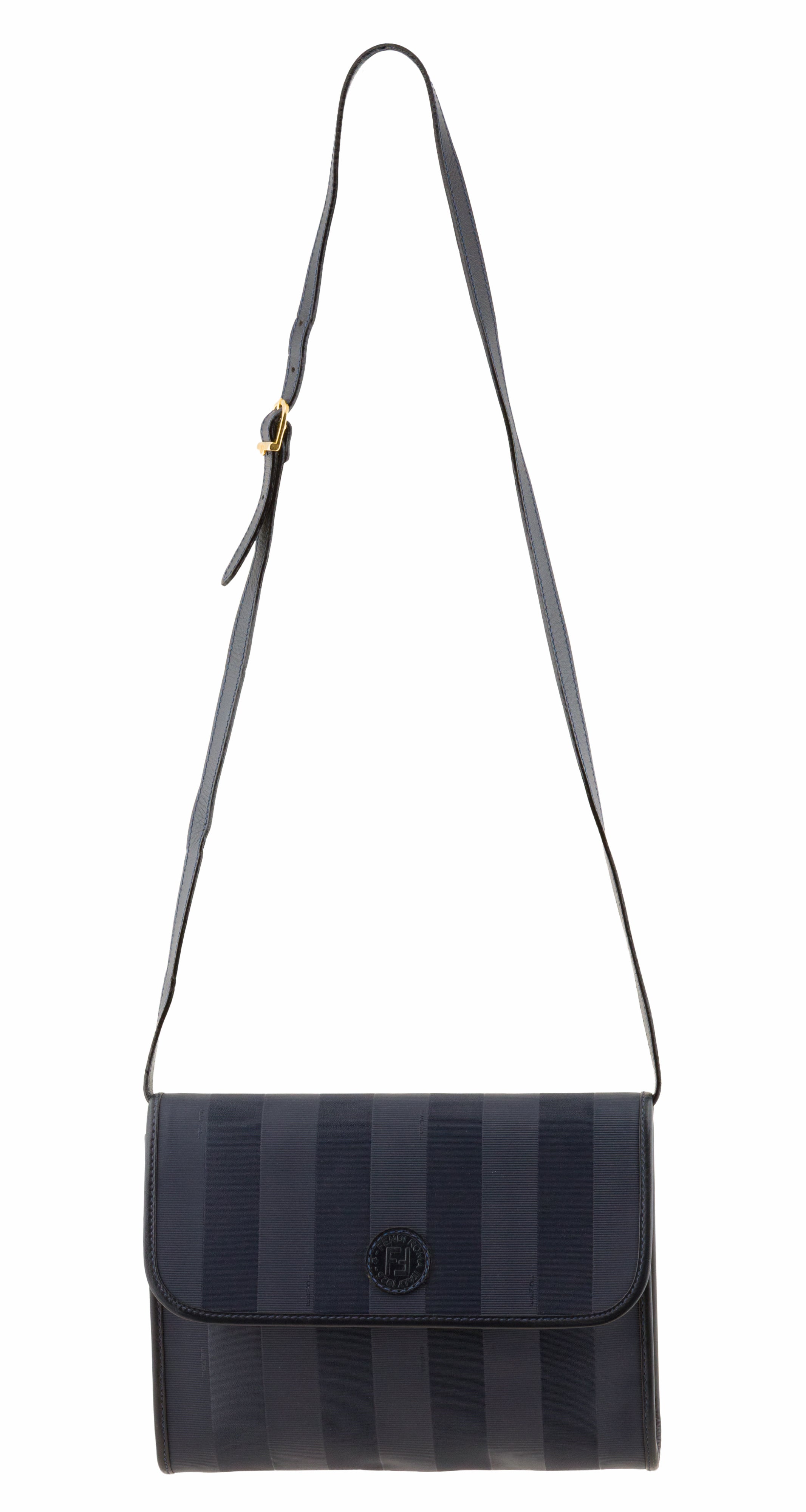 1980s Navy Pequin Stripe Vinyl Canvas Crossbody Bag
