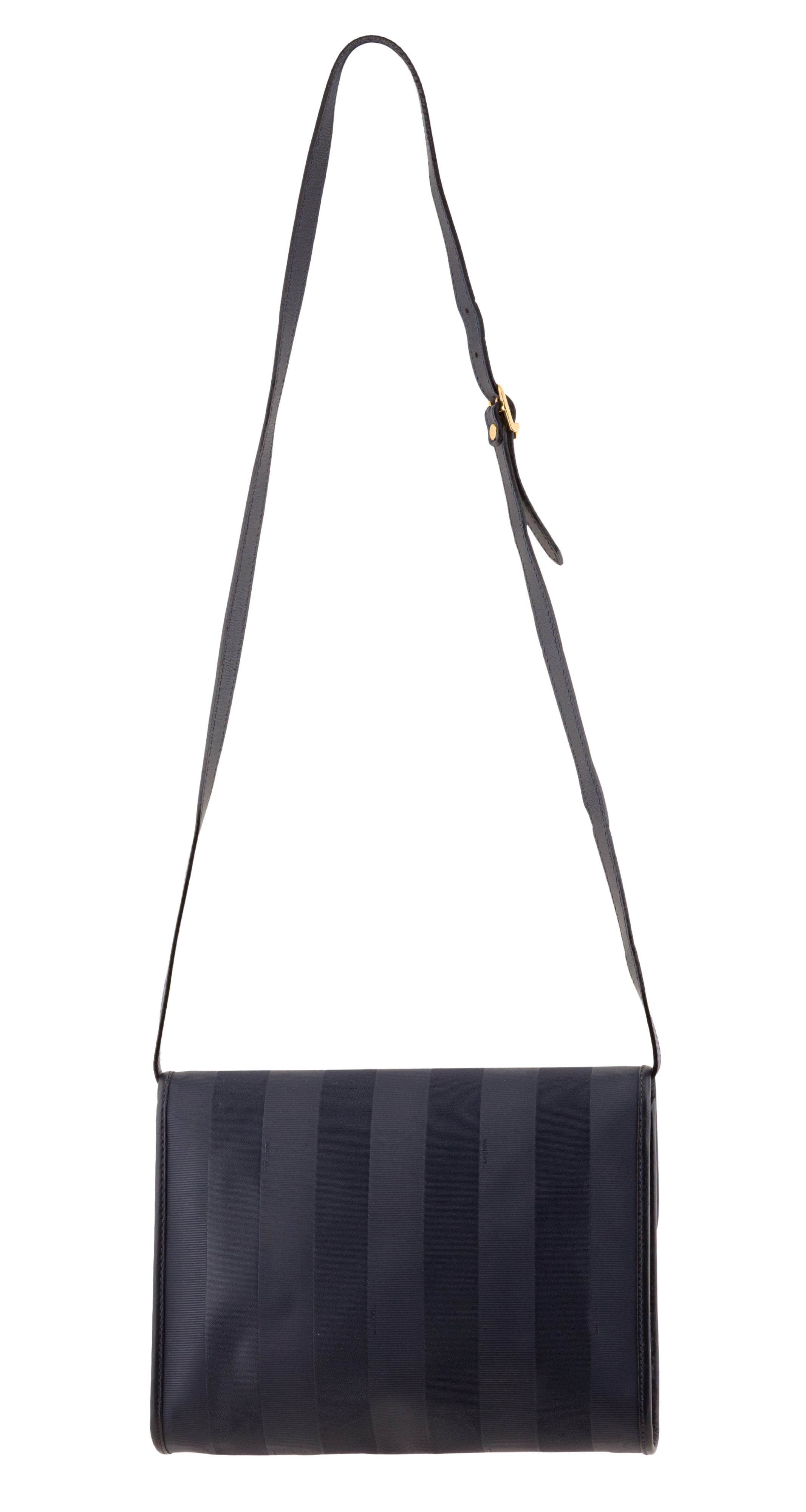 1980s Navy Pequin Stripe Vinyl Canvas Crossbody Bag