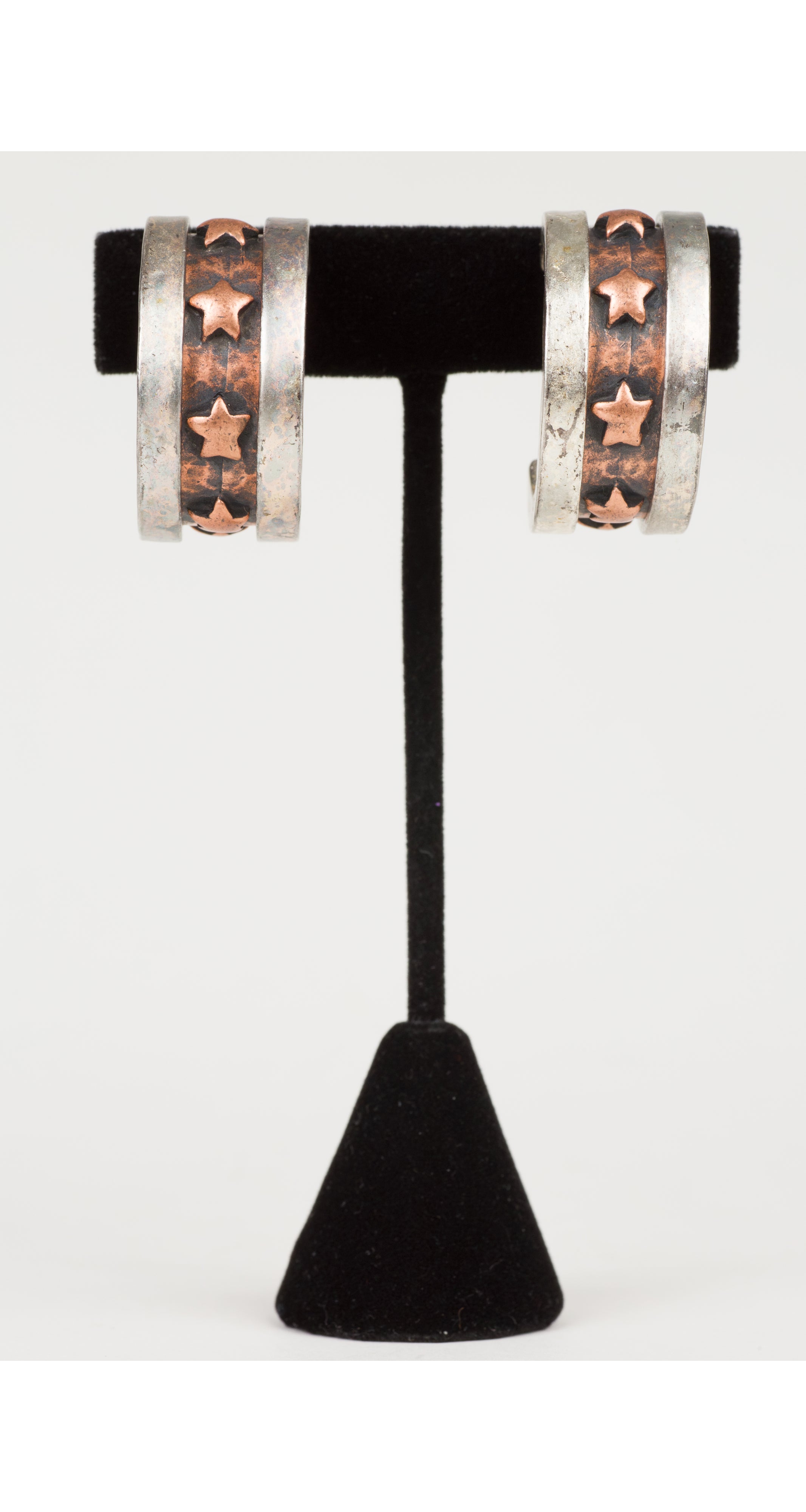 1990s Star Design Copper and Silver Clip-On Hoop Earrings