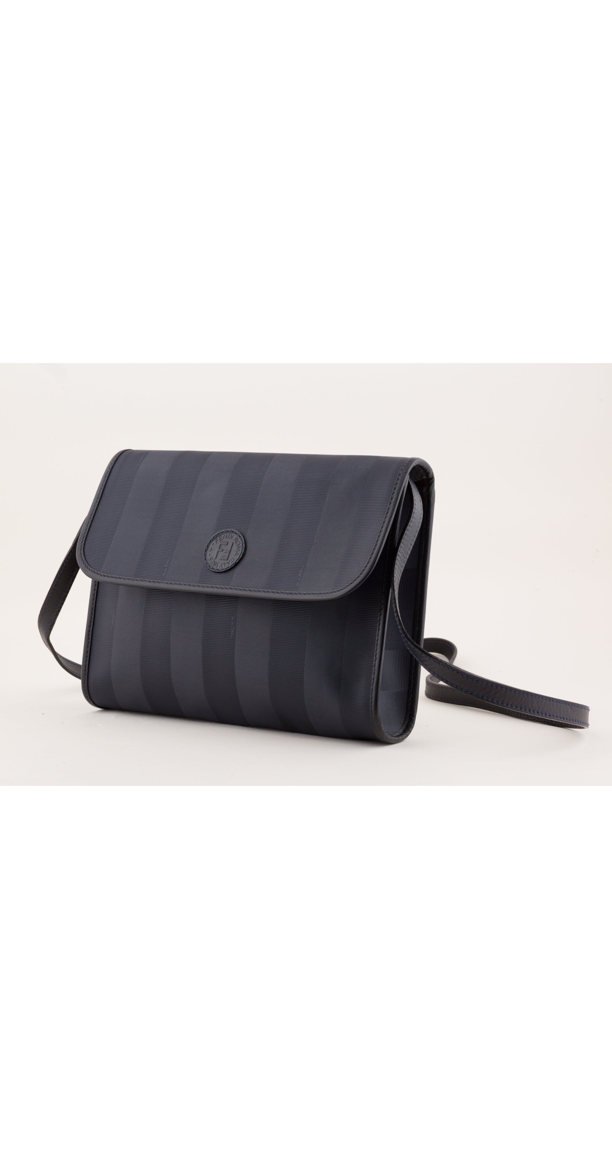 1980s Navy Pequin Stripe Vinyl Canvas Crossbody Bag