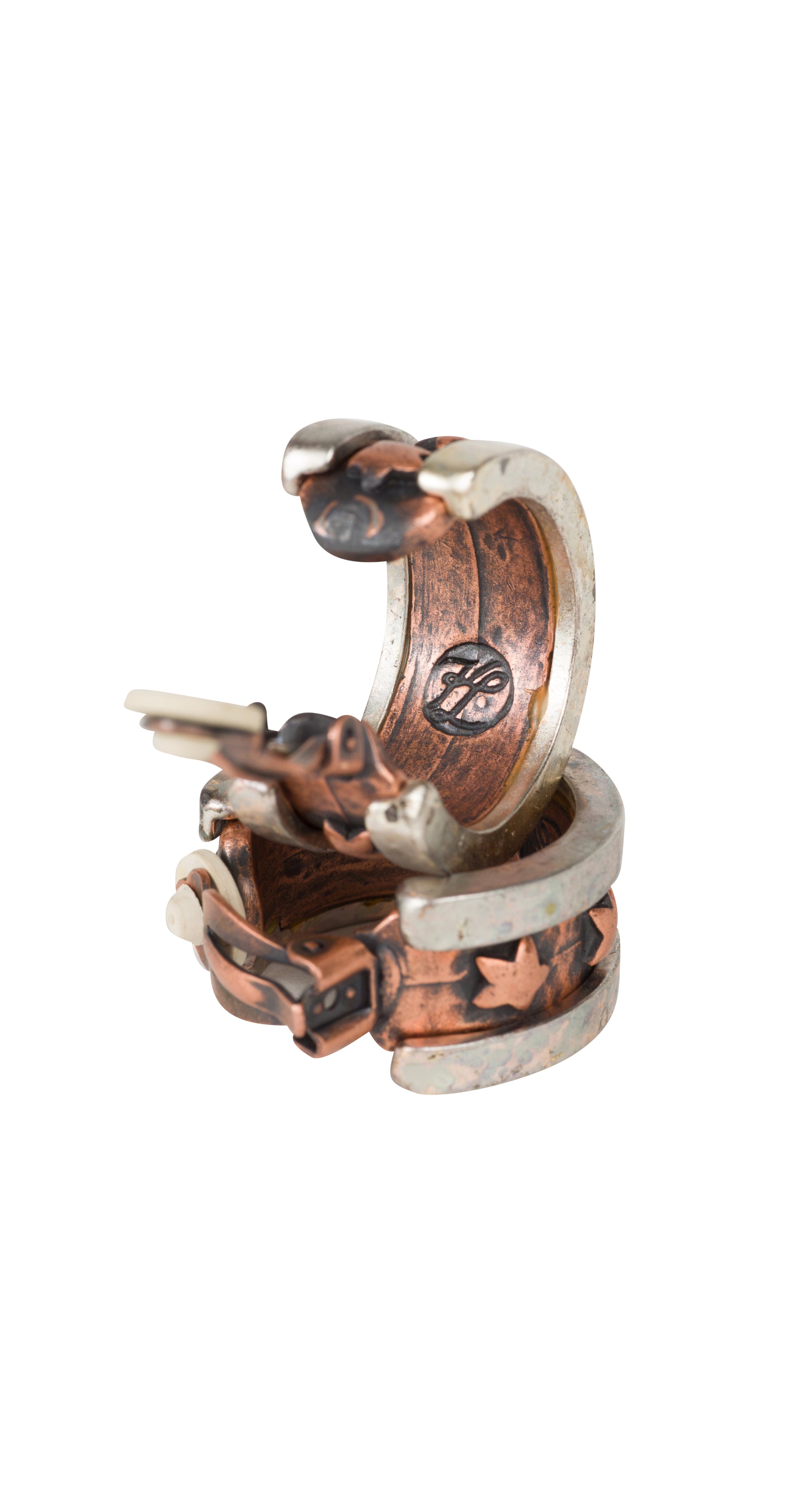 1990s Star Design Copper and Silver Clip-On Hoop Earrings