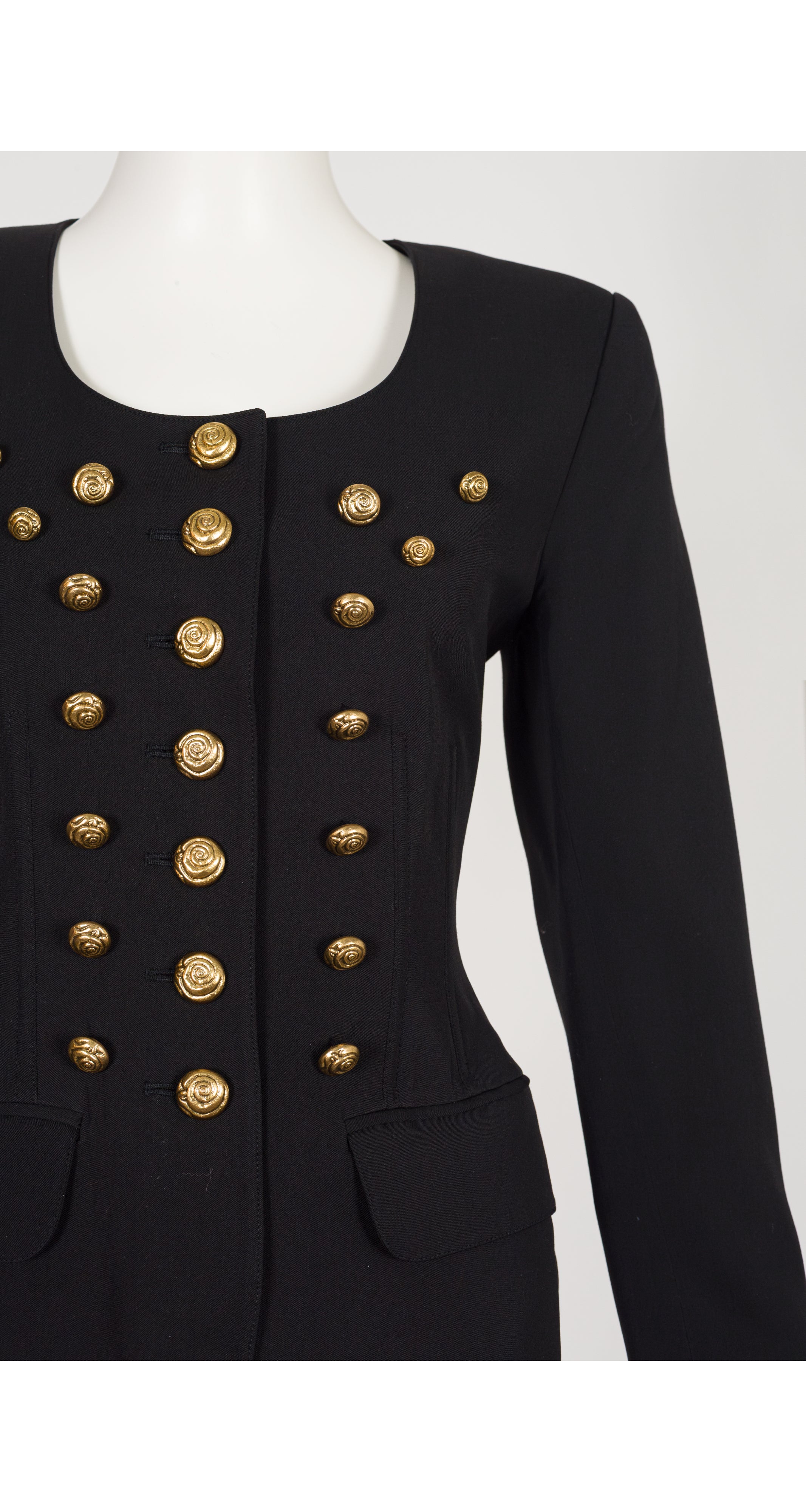 1989 S/S Black Wool Gabardine Lace-Up Back Jacket