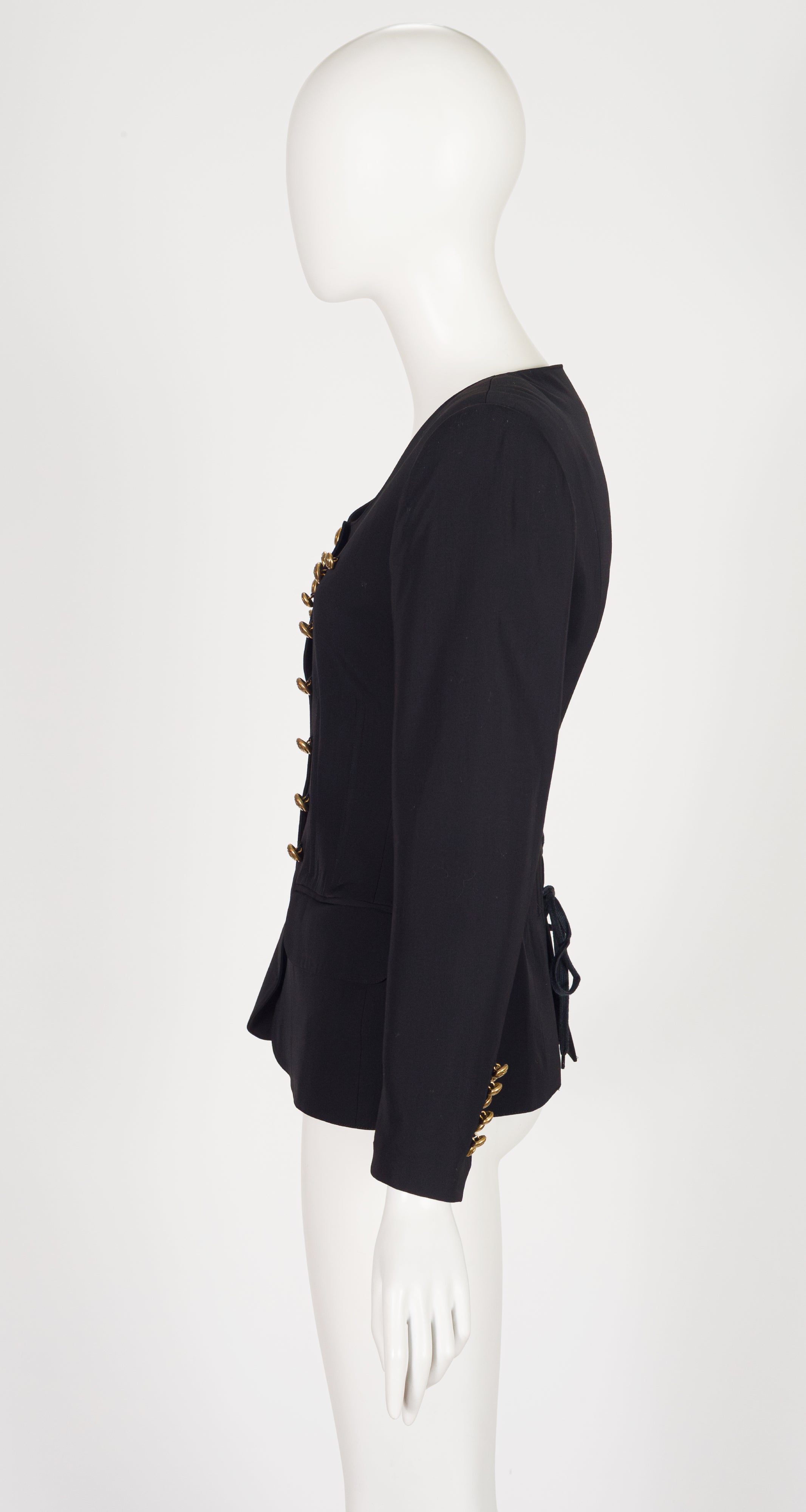 1989 S/S Black Wool Gabardine Lace-Up Back Jacket