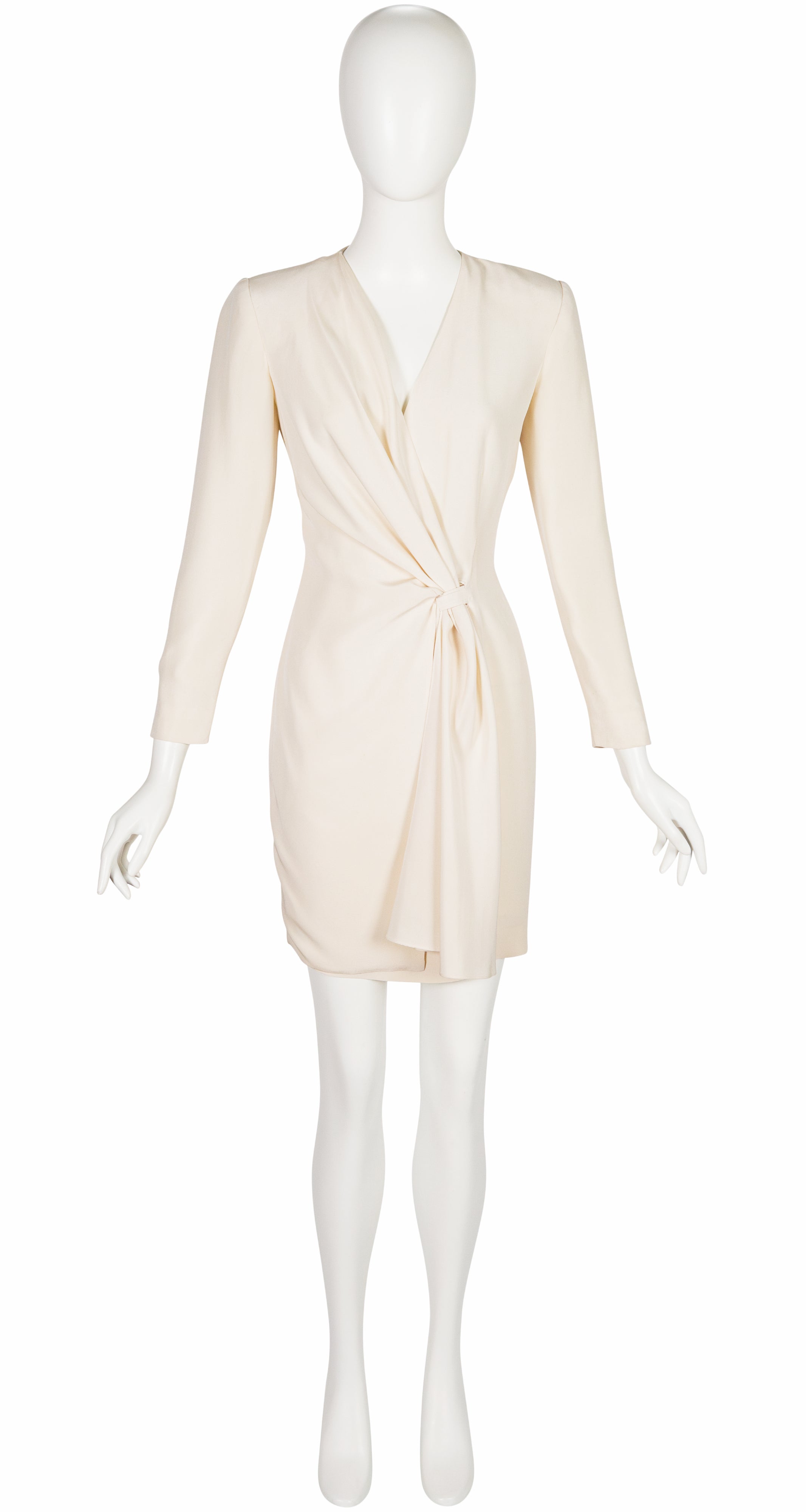 1990s Cream Silk Faux Wrap Dress