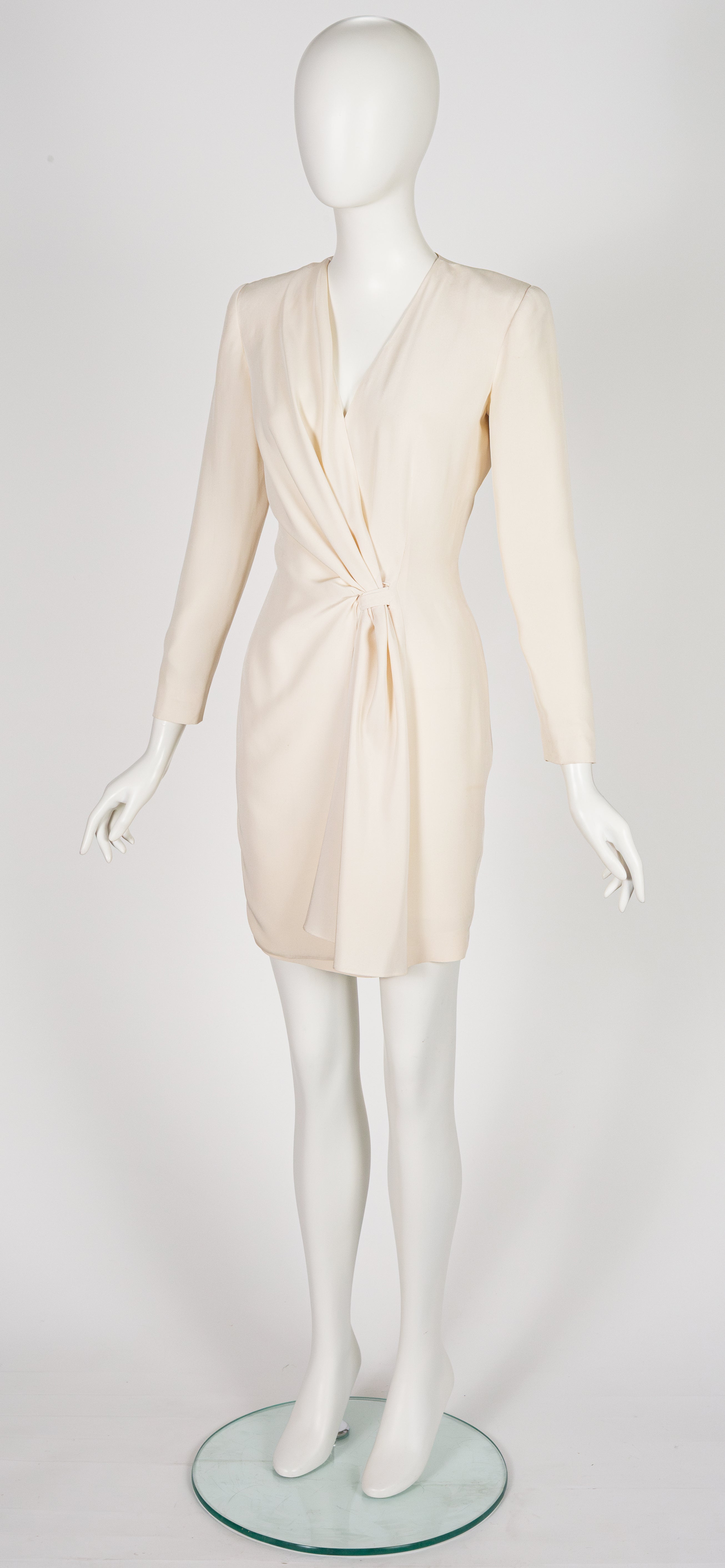 1990s Cream Silk Faux Wrap Dress