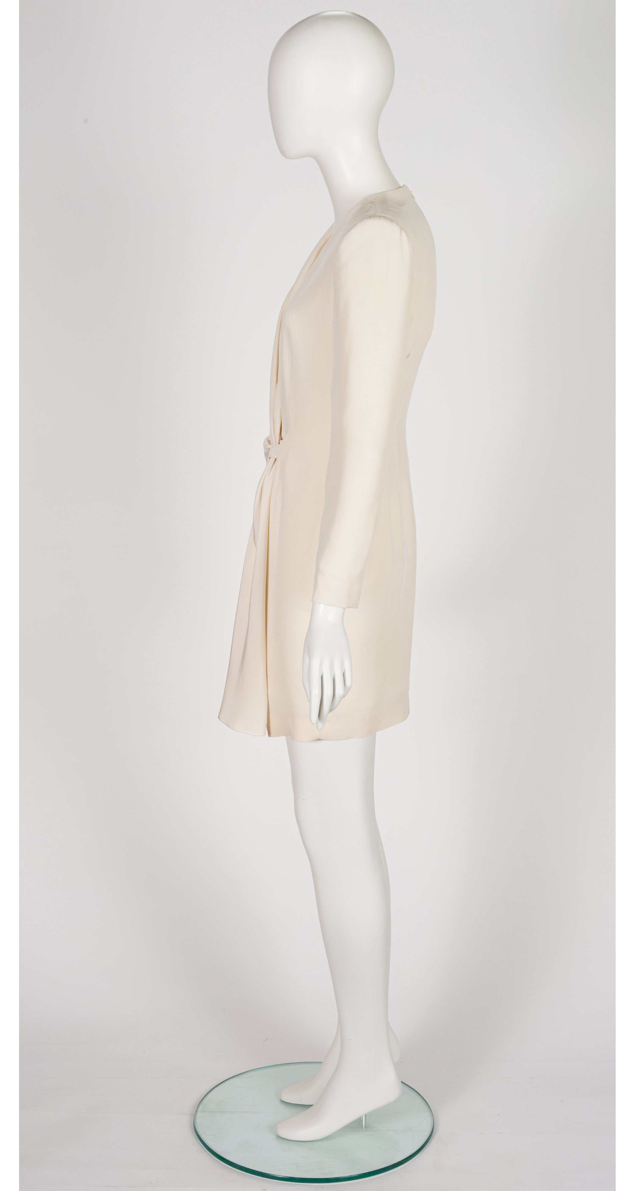 1990s Cream Silk Faux Wrap Dress