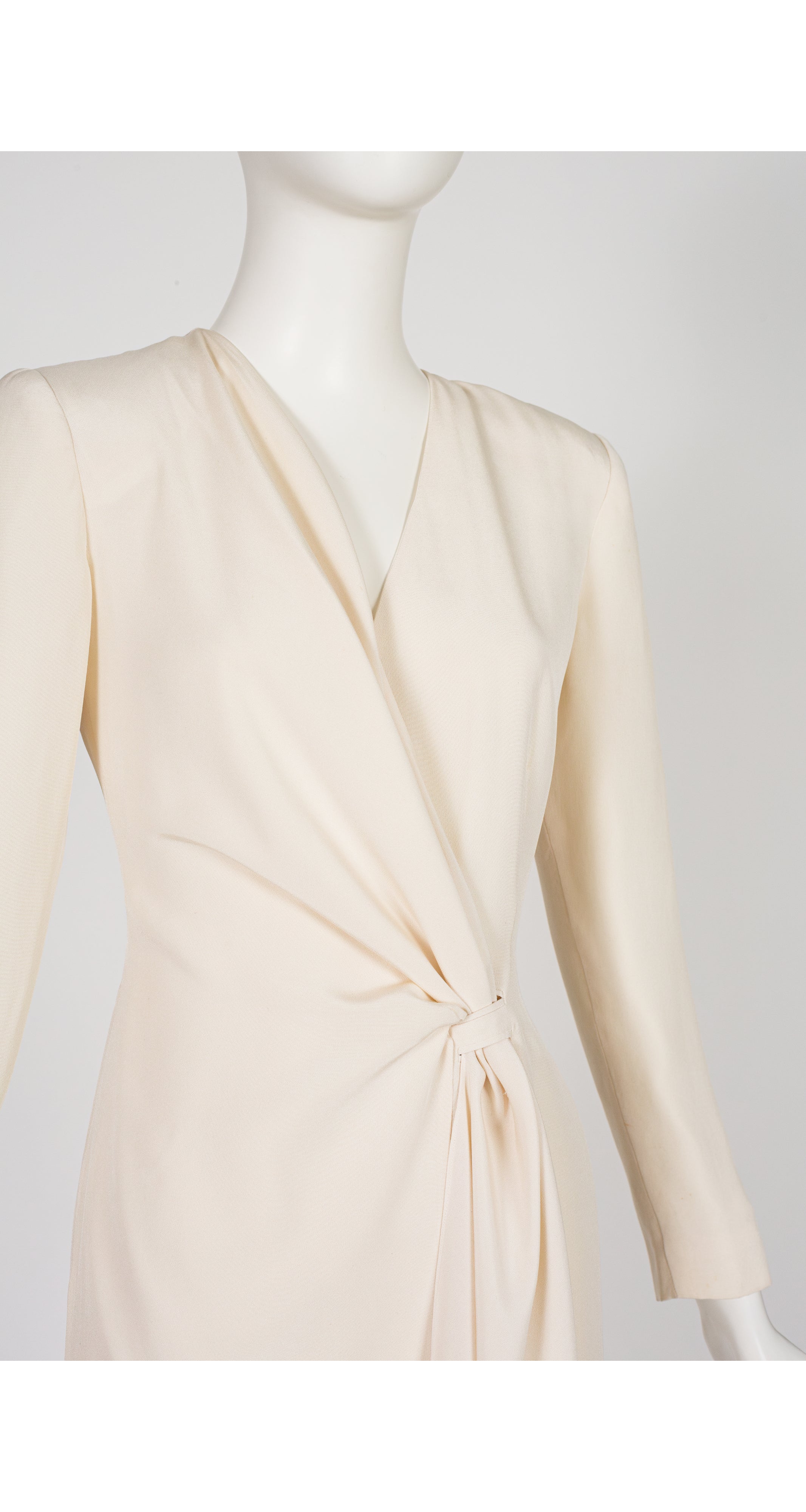 1990s Cream Silk Faux Wrap Dress