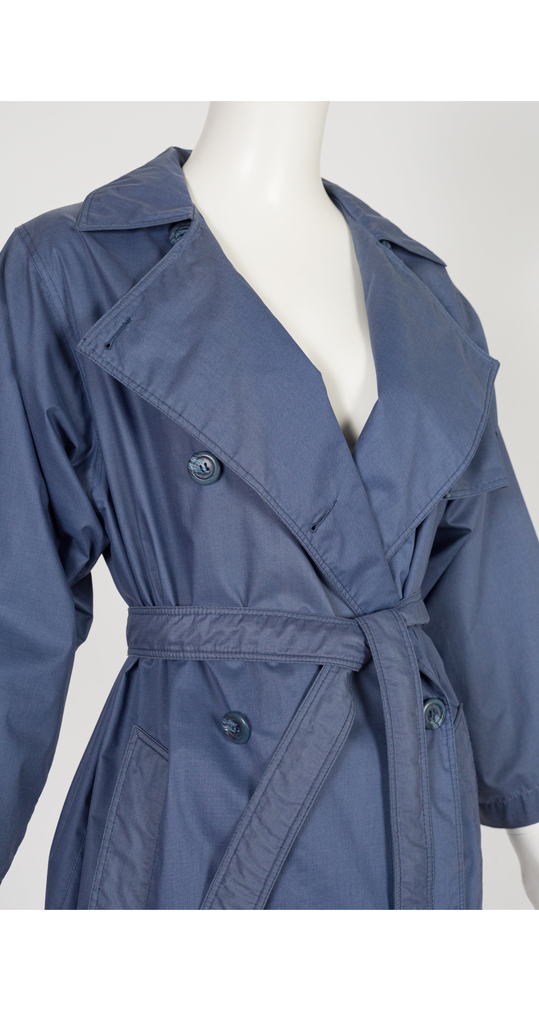 1970s Slate Blue Double-Breasted Trench Coat